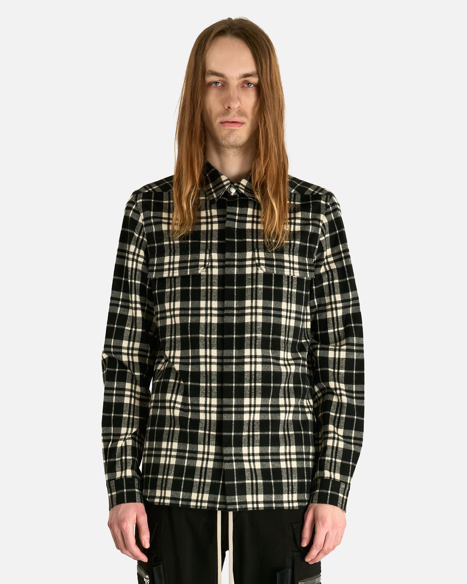 ジャケット・アウター Rick Owens OUTERSHIRT BLACK PLAID 48 Outershirt in Black Plaid – SVRN