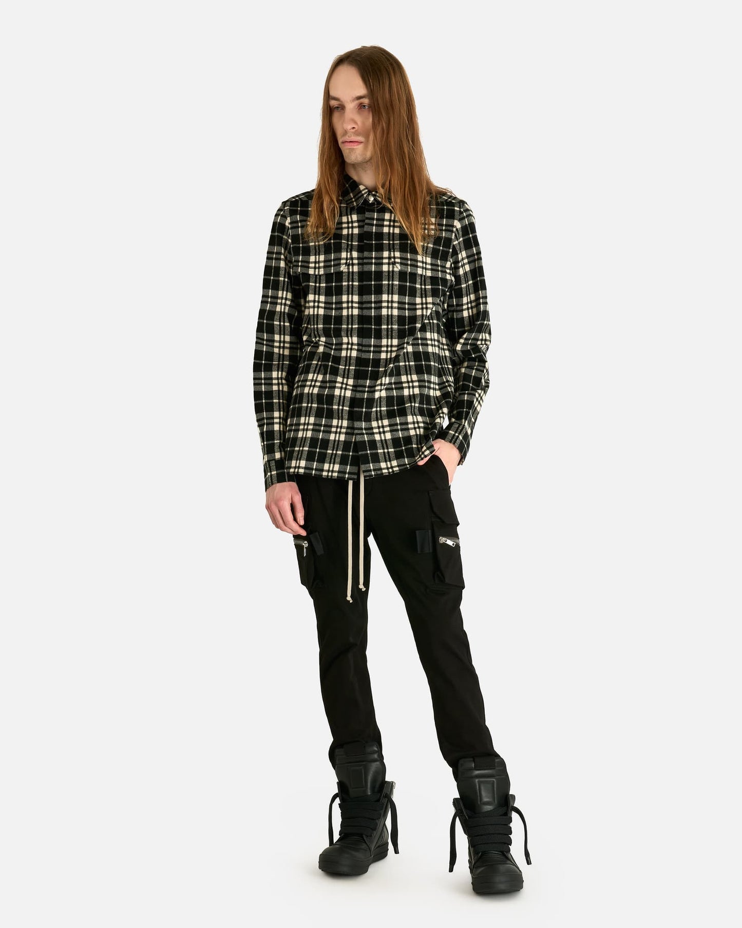 Rick Owens Men's Shirts Outershirt in Black Plaid