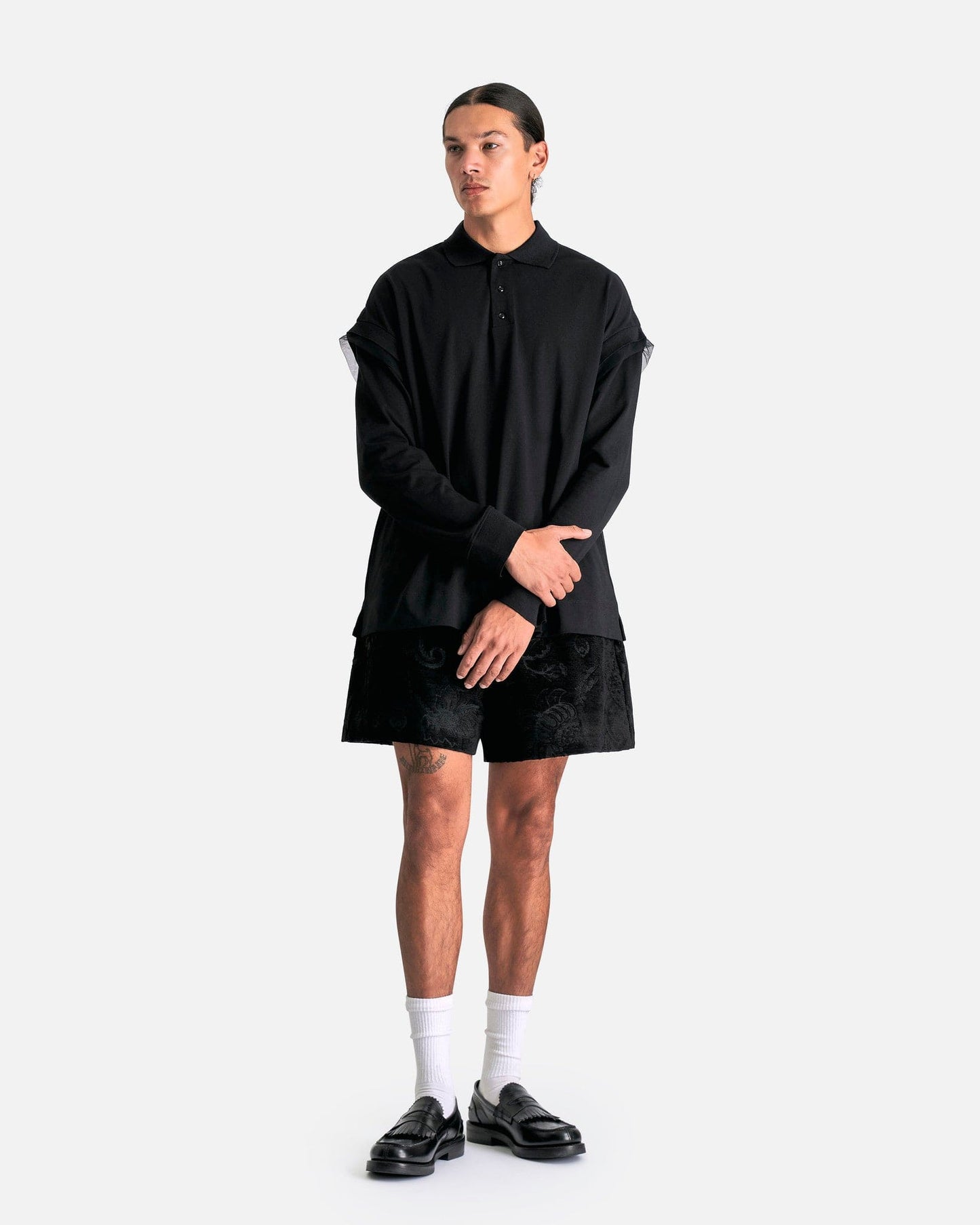 Simone Rocha Men's Shirts Oversized Long Sleeve Polo Shirt in Black
