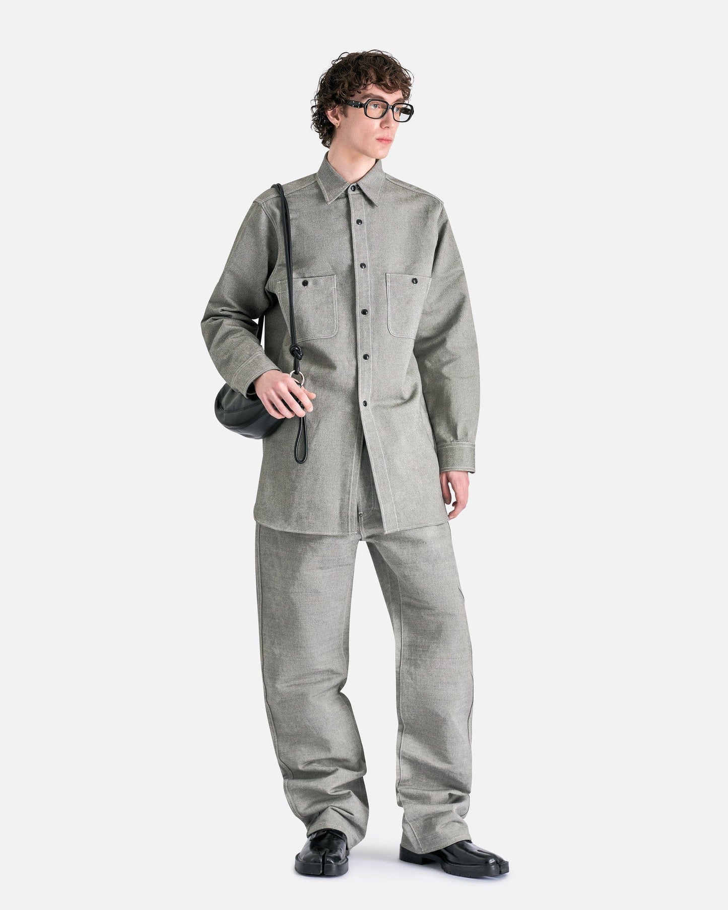 Maison Margiela Men's Shirts Oversized Long Sleeve Shirt in Caviar