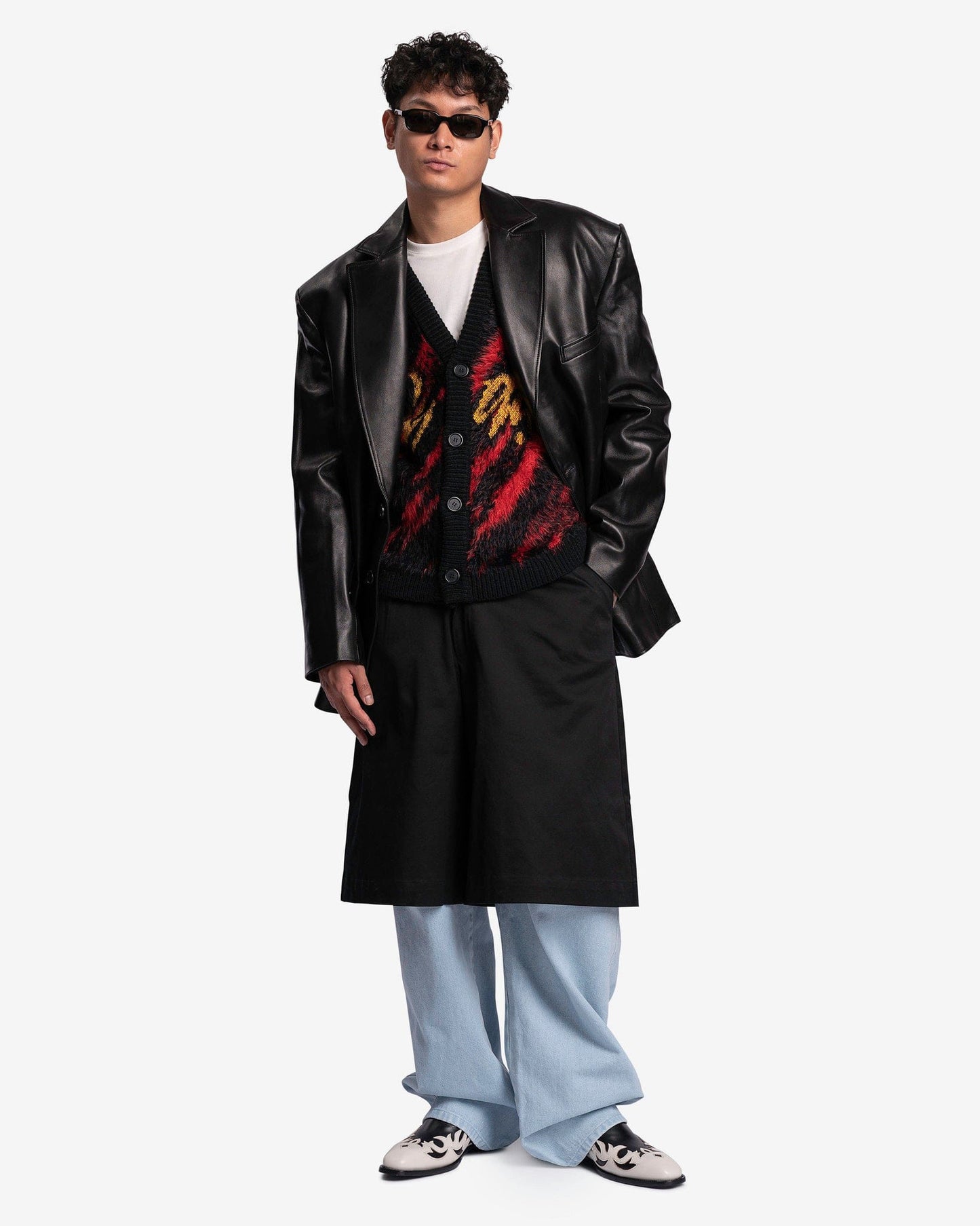 LU'U DAN Men's Jackets Oversized Tailored Leather Suit Jacket in Black