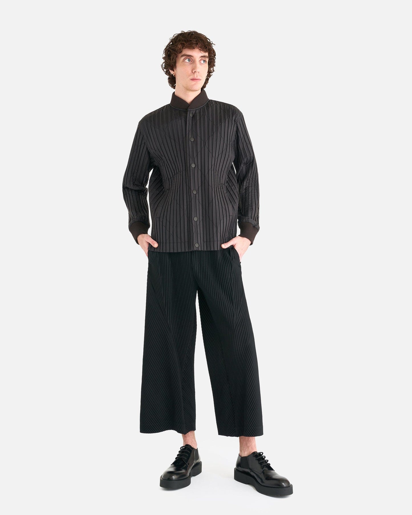 Homme Plissé Issey Miyake Men's Jackets Padded Pleats Blouson in Brown