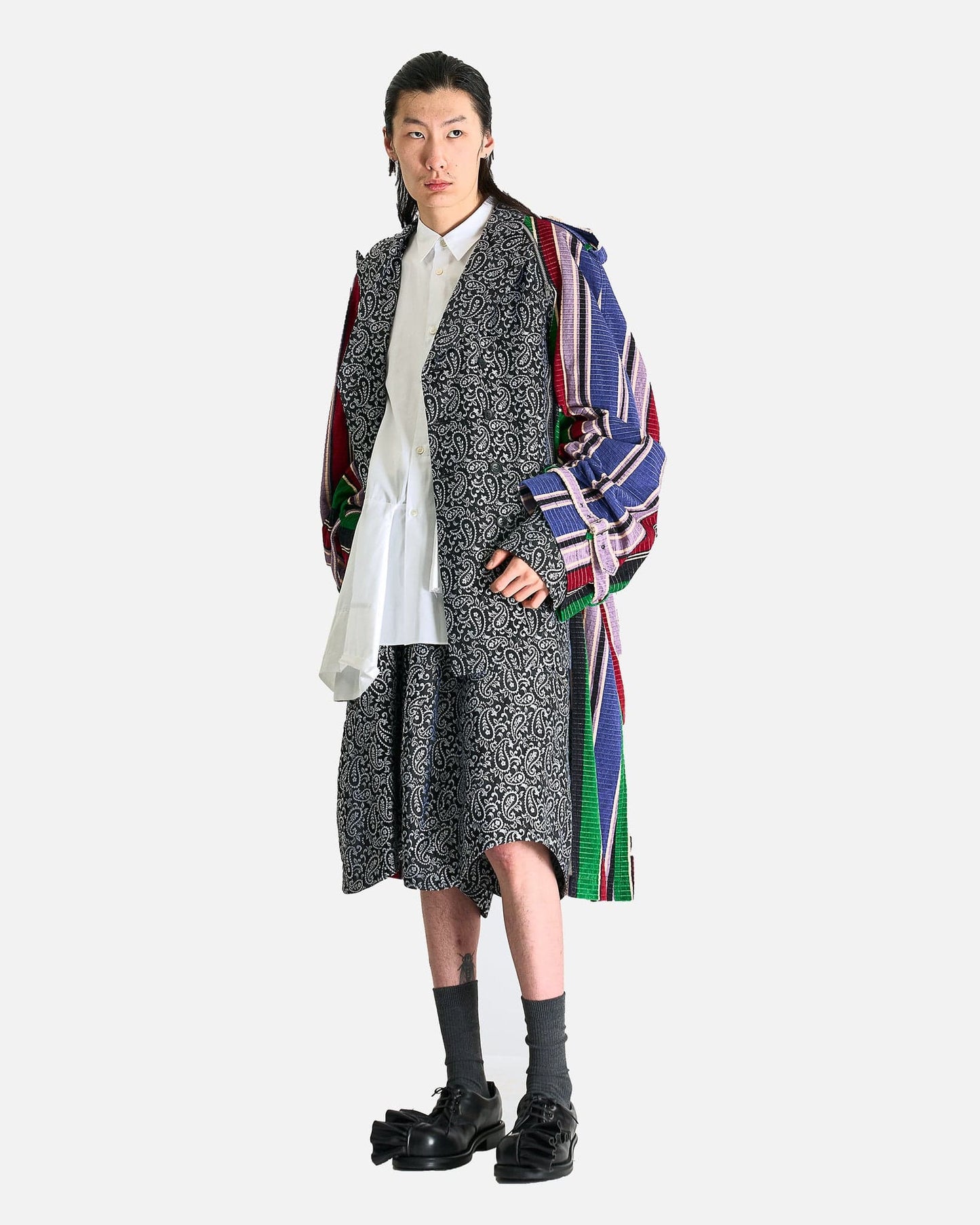 Comme des Garcons HOMME PLUS Men's Coat Paneled Patchwork Coat in Multi