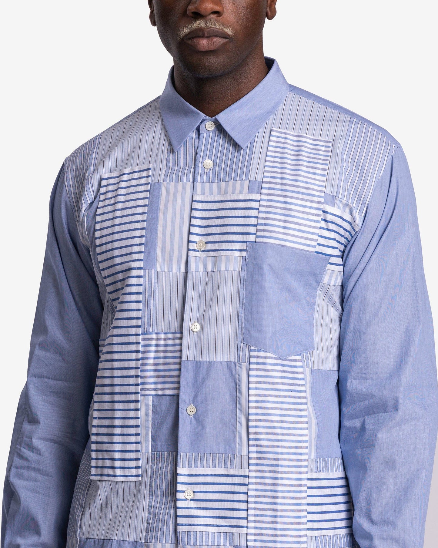 Comme des Garcons Homme Deux Men's Shirts Patchwork Stripe Shirt in Blue