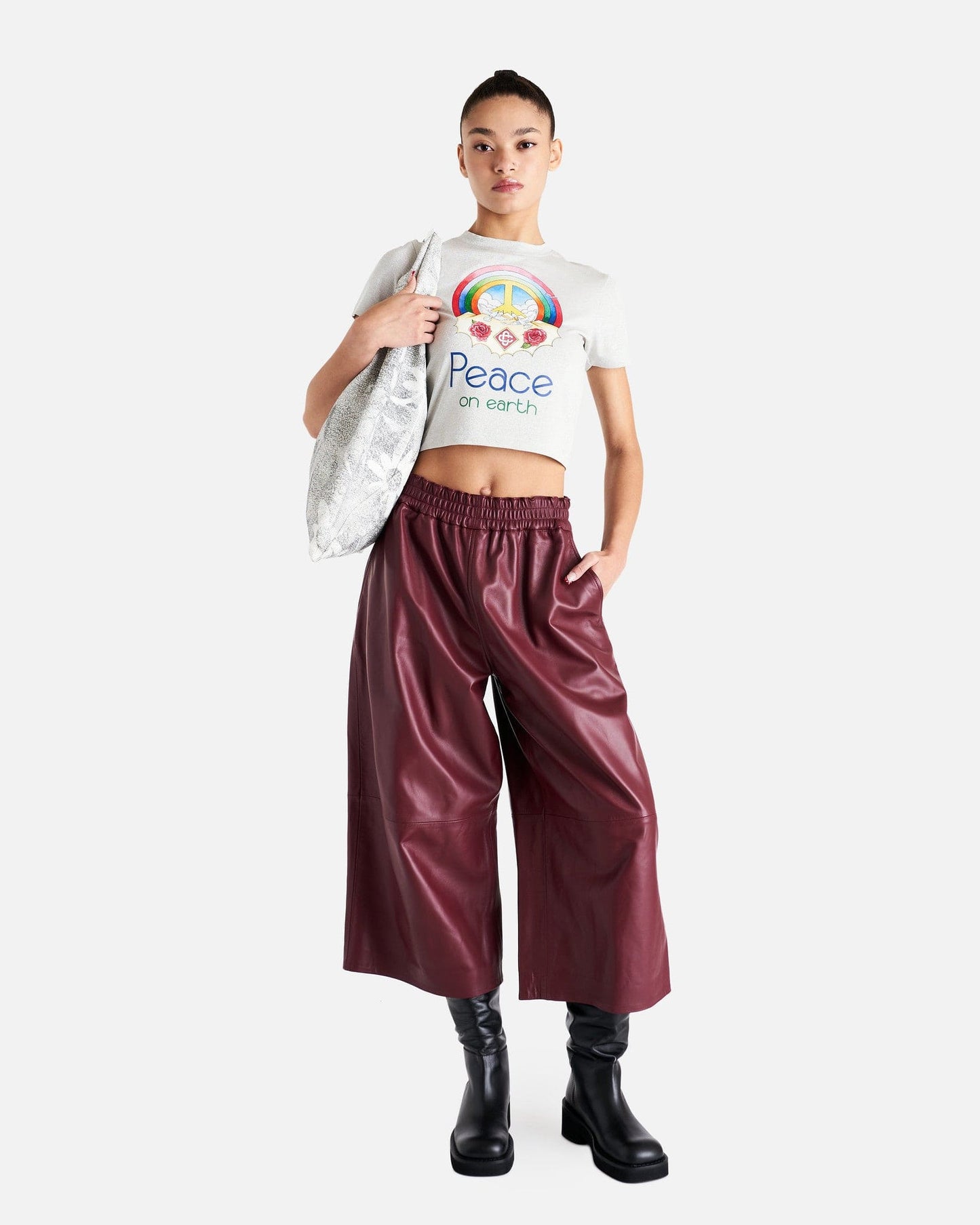 Casablanca Women T-Shirts Peace on Earth Printed Baby T-Shirt in Multi