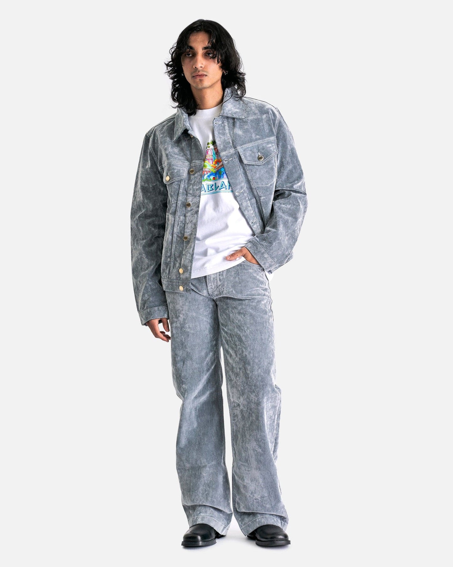 Casablanca Men's Jackets Peach Denim Jacket in Aqua Blue