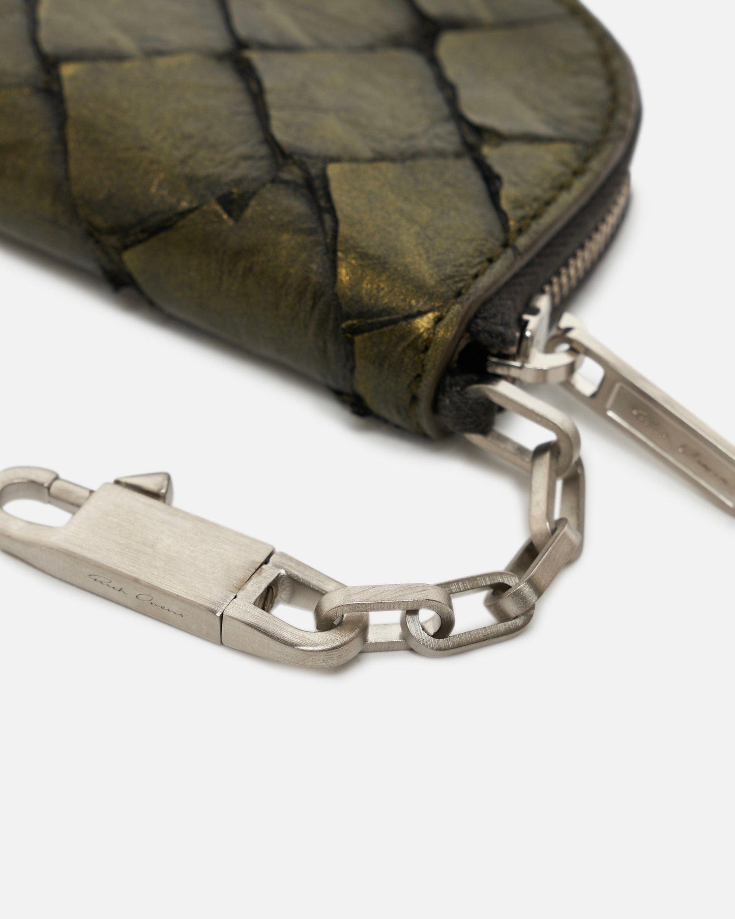 Rick Owens Leather Goods OS Pirarucu Leather Hook Wallet in Metallic Acid