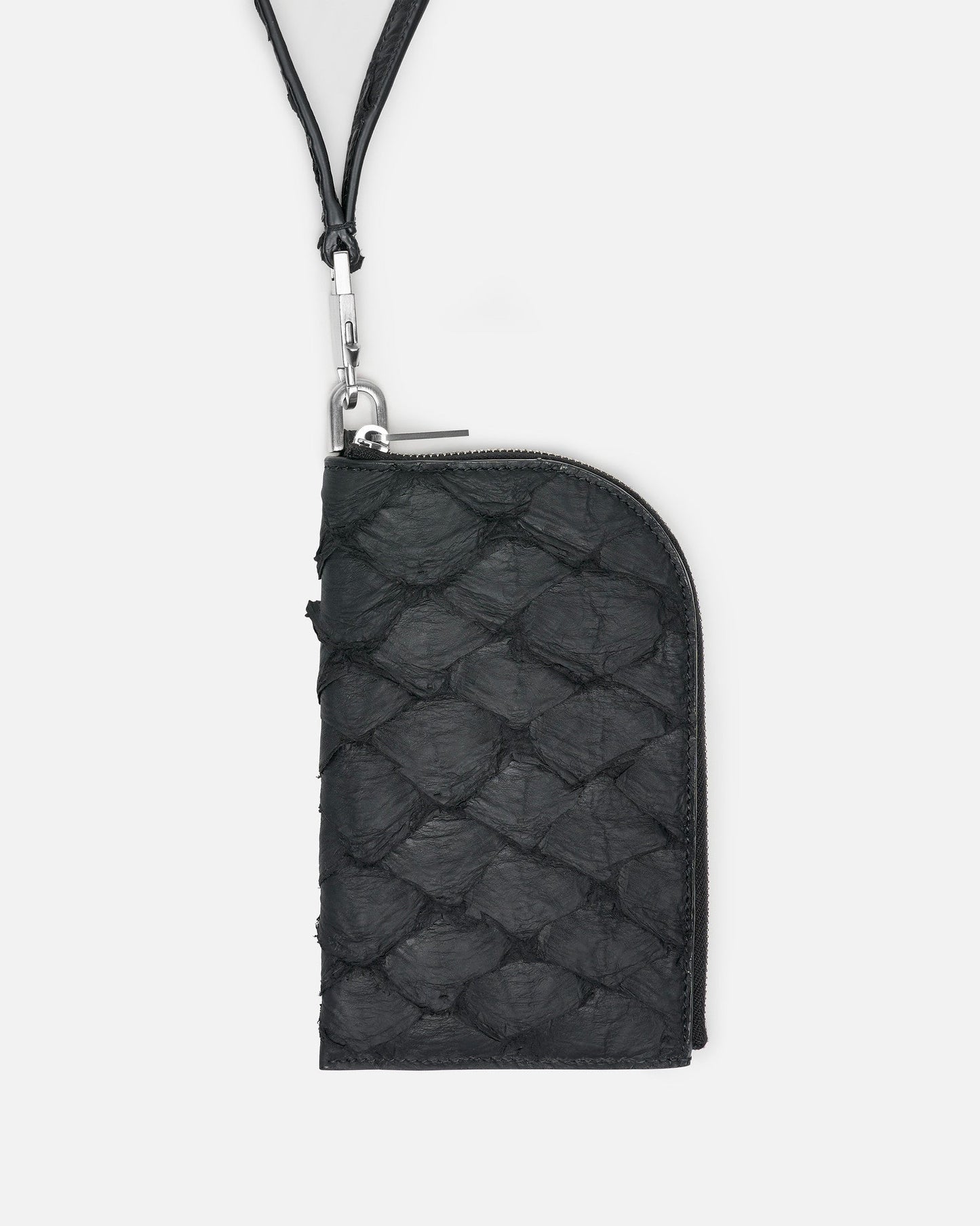 Rick Owens Leather Goods Pirarucu Neckwallet in Black