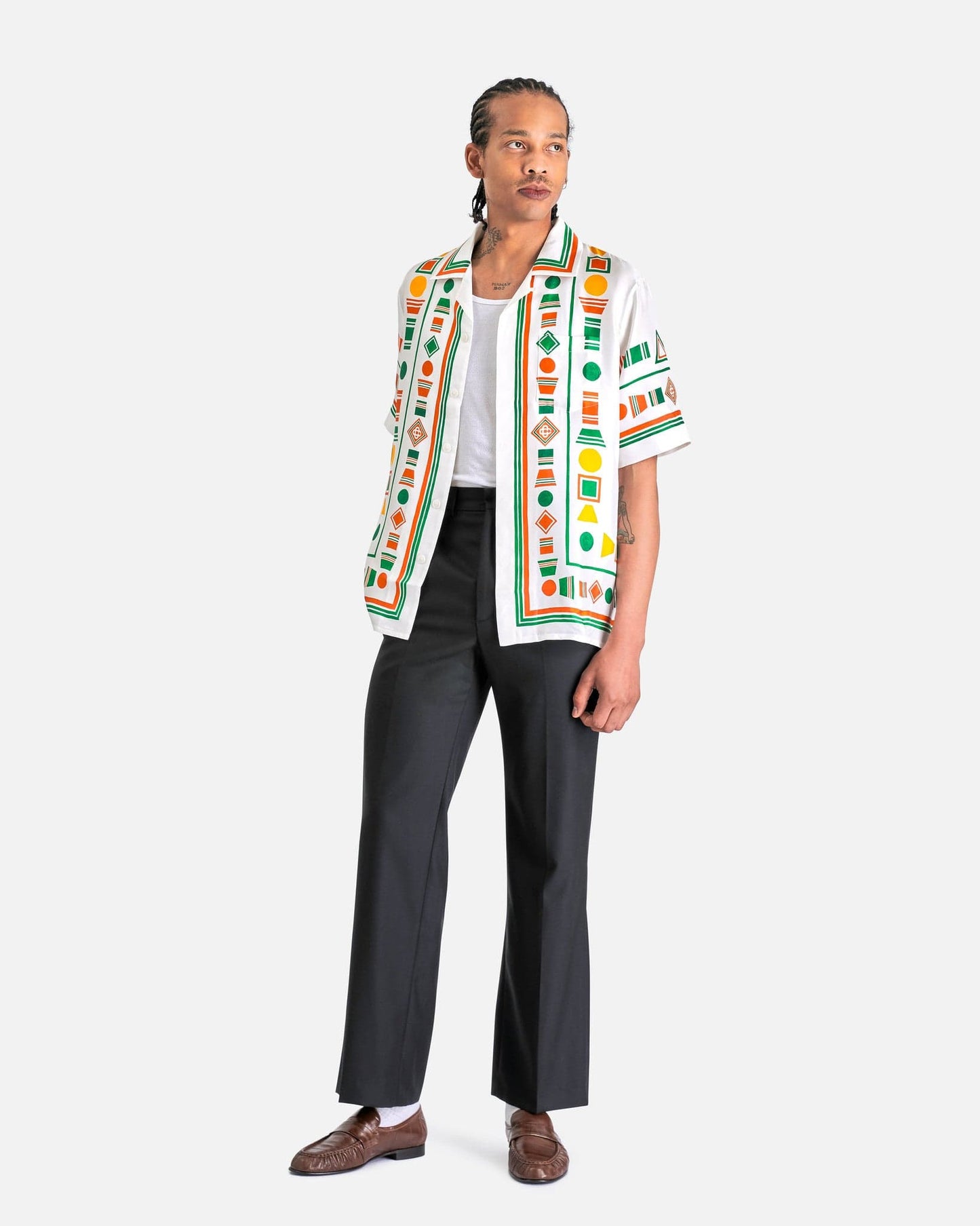 Casablanca Men's Shirts Playful Eagle Silk Twill Cuban Collar Short Sleeve Shirt in Multi