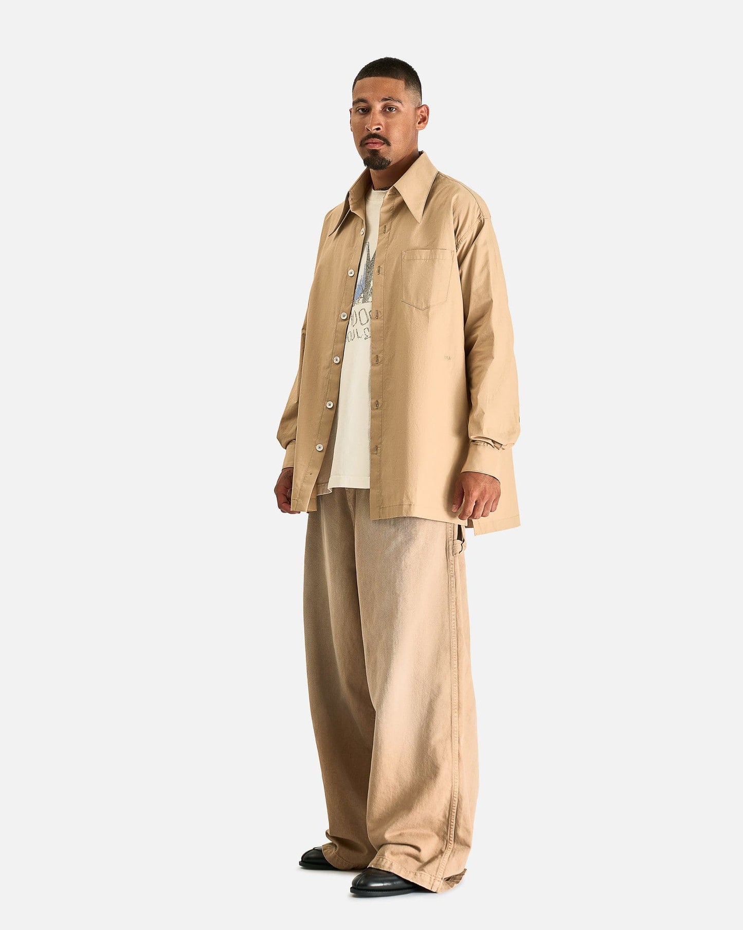 Willy Chavarria Men's Shirts Point Collar Dress Shirt in Travertine