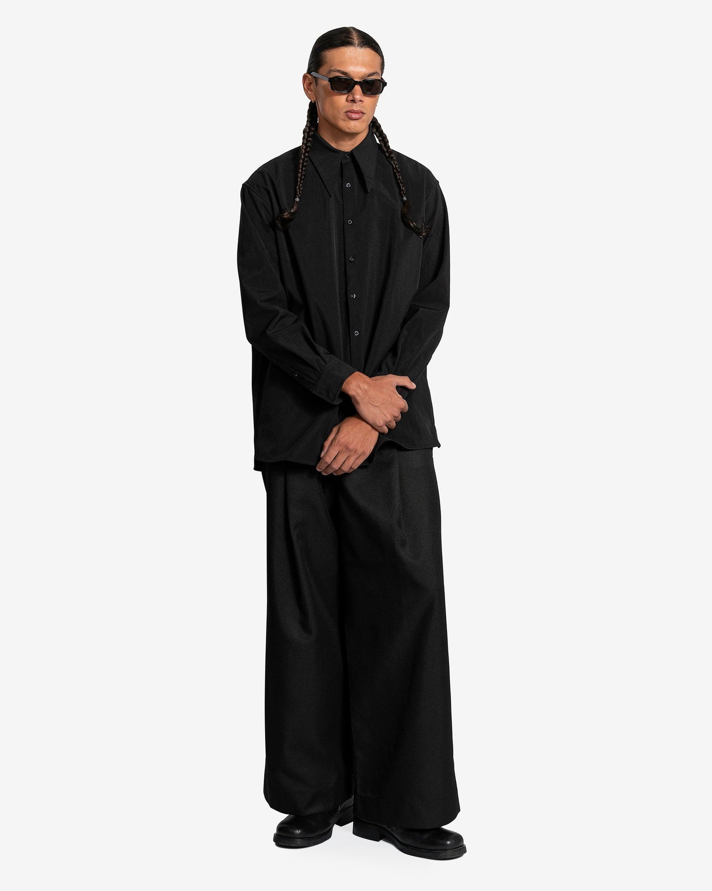 Willy Chavarria Men's Shirts Point Collar Shirt in Black