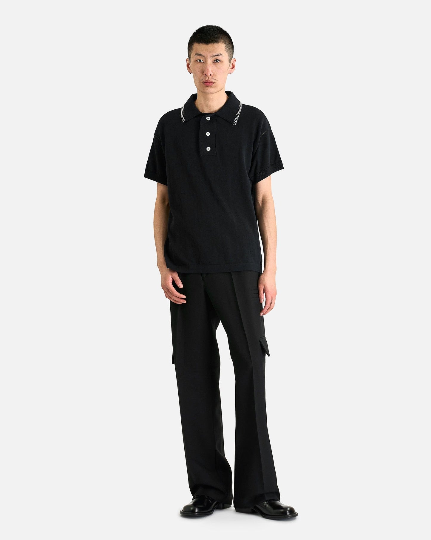 NAMACHEKO Men's Tops Polo Knit in Blue Nero