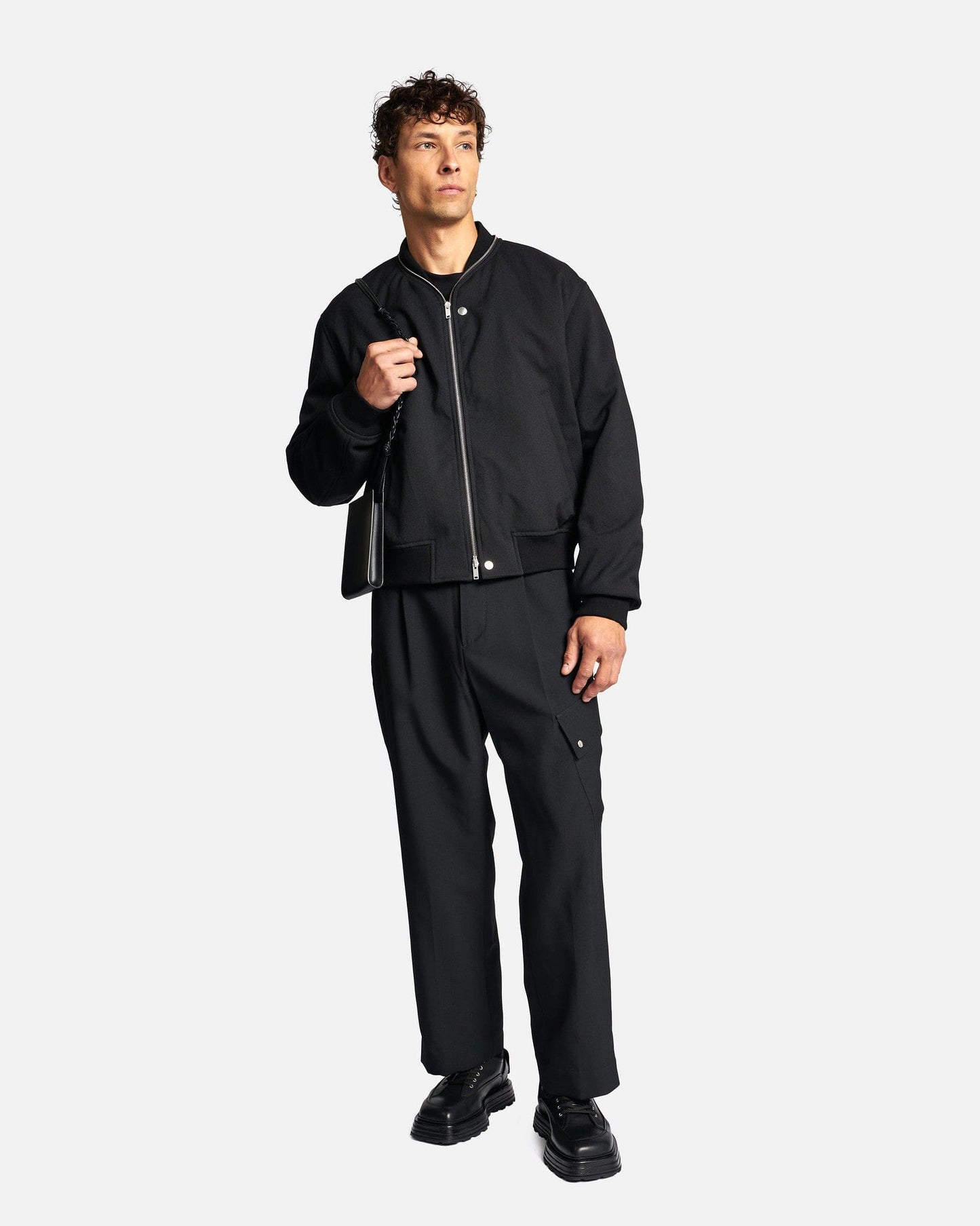 Jil Sander Men's Jackets Polyester Serge Boxy Bomber Jacket in Black