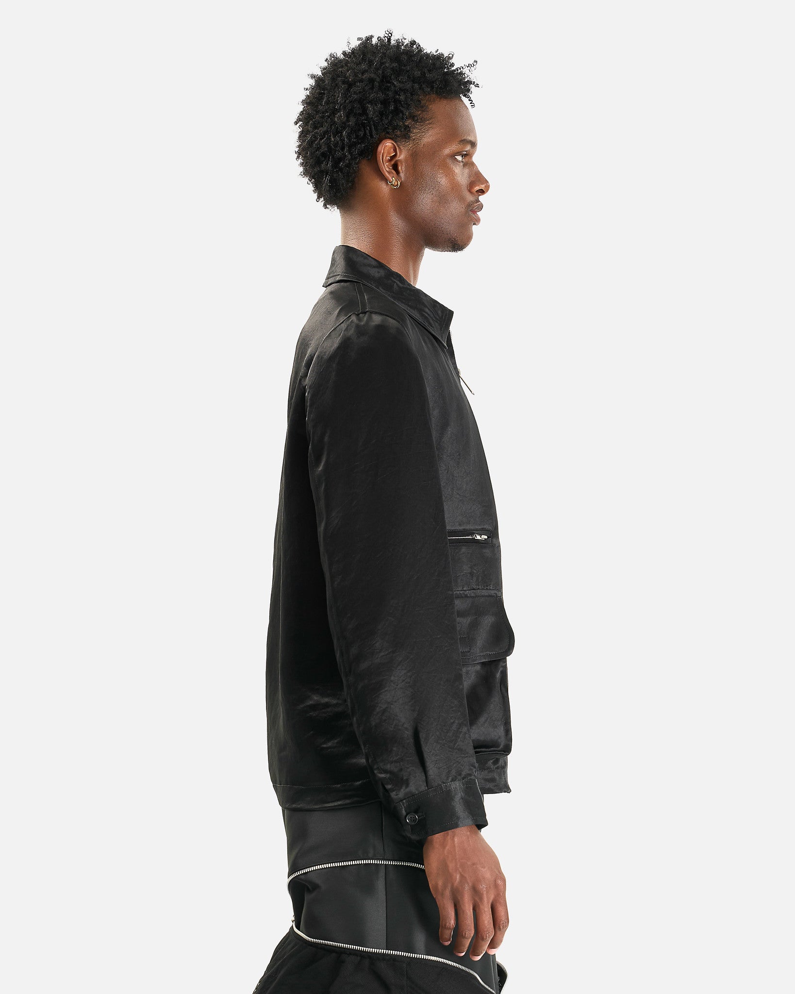 BLACK Comme des Garçons Men's Jackets Polyester Taffeta Frilled Lined Jacket in Black