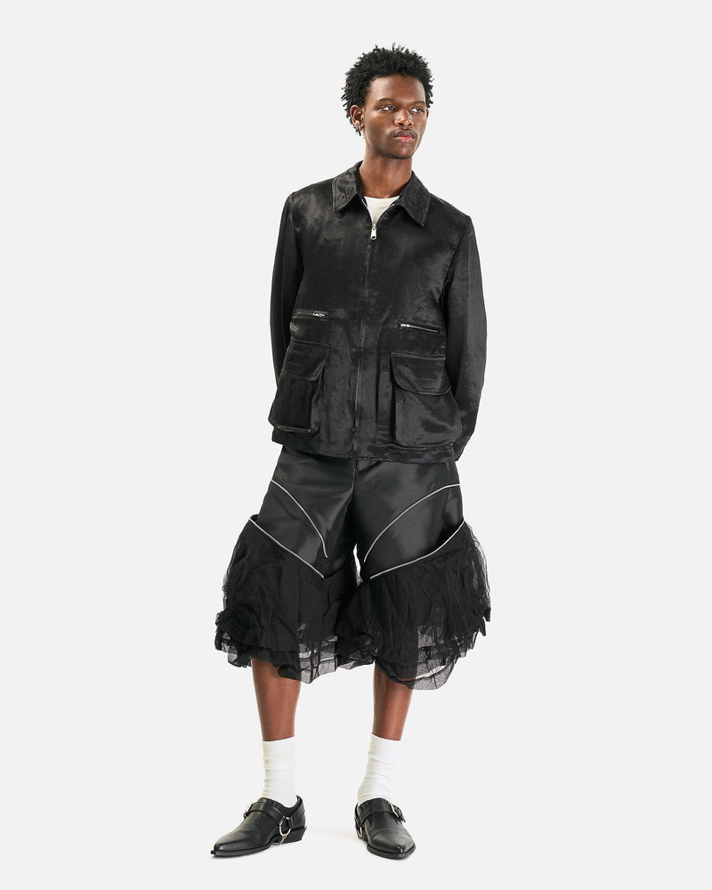 BLACK Comme des Garçons Men's Jackets Polyester Taffeta Frilled Lined Jacket in Black