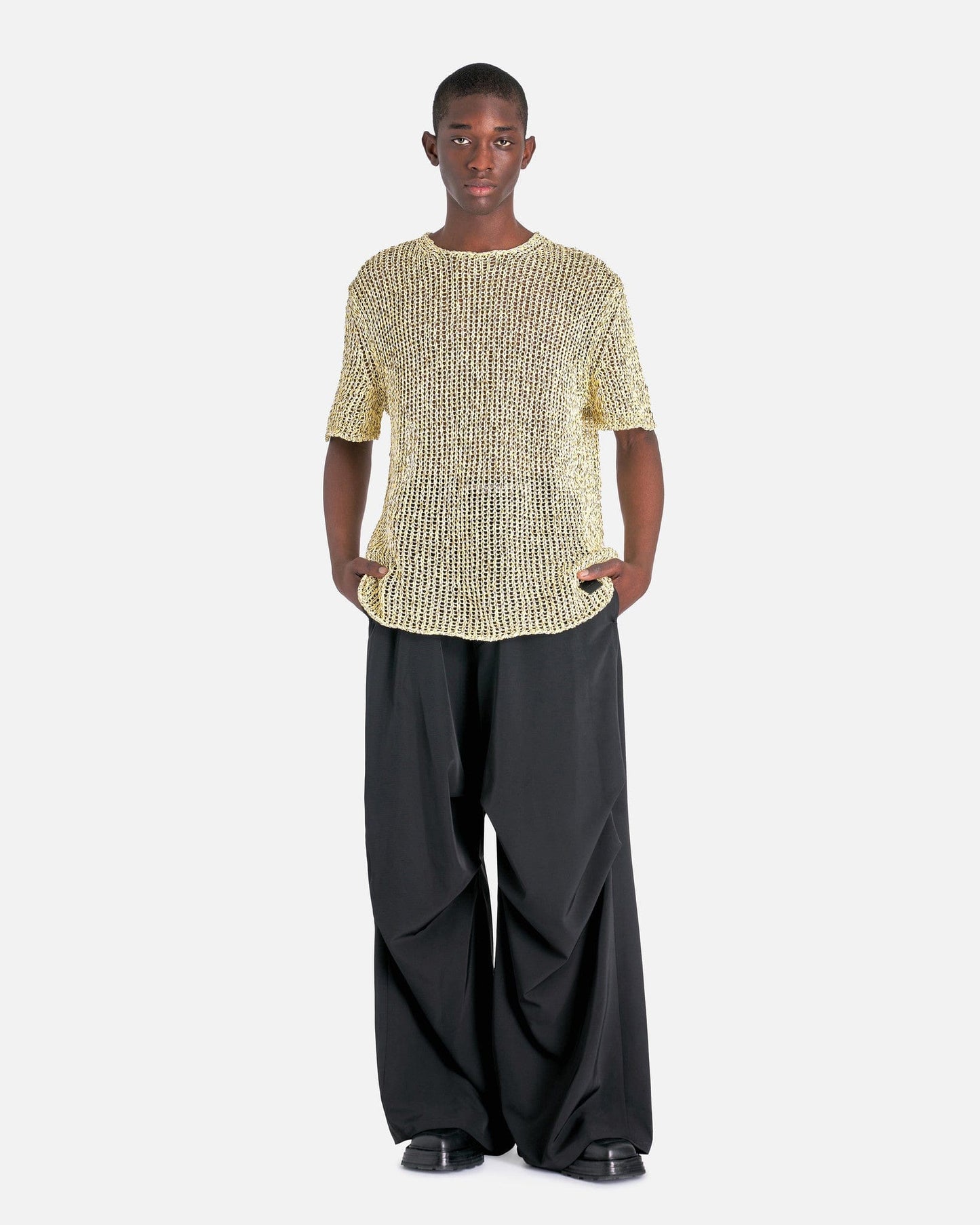 MM6 Maison Margiela Men's Pants Polyester Twill Draped Trousers in Black