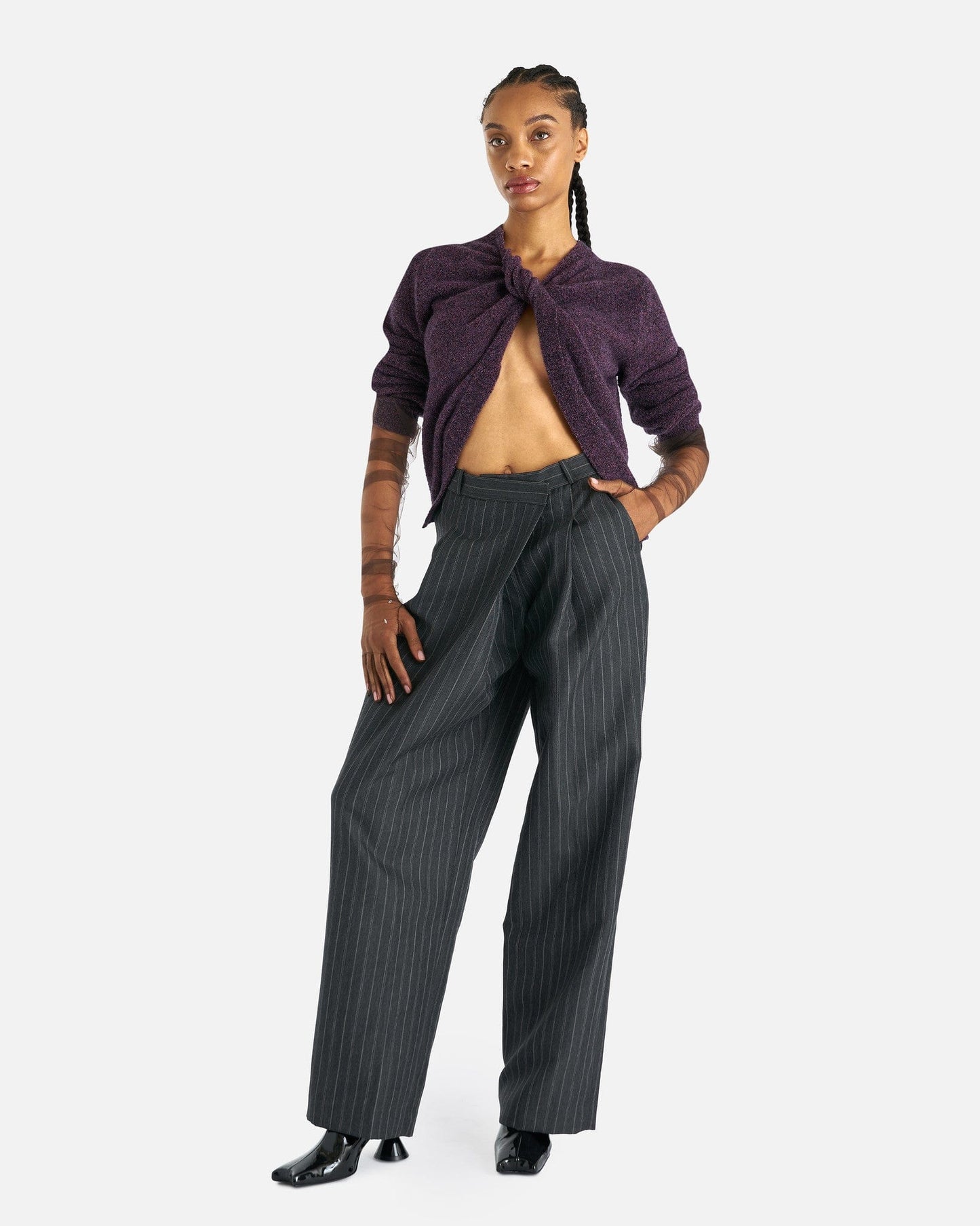 NAMACHEKO Women Sweaters Prender Knotted Crewneck in Aubergine Melange