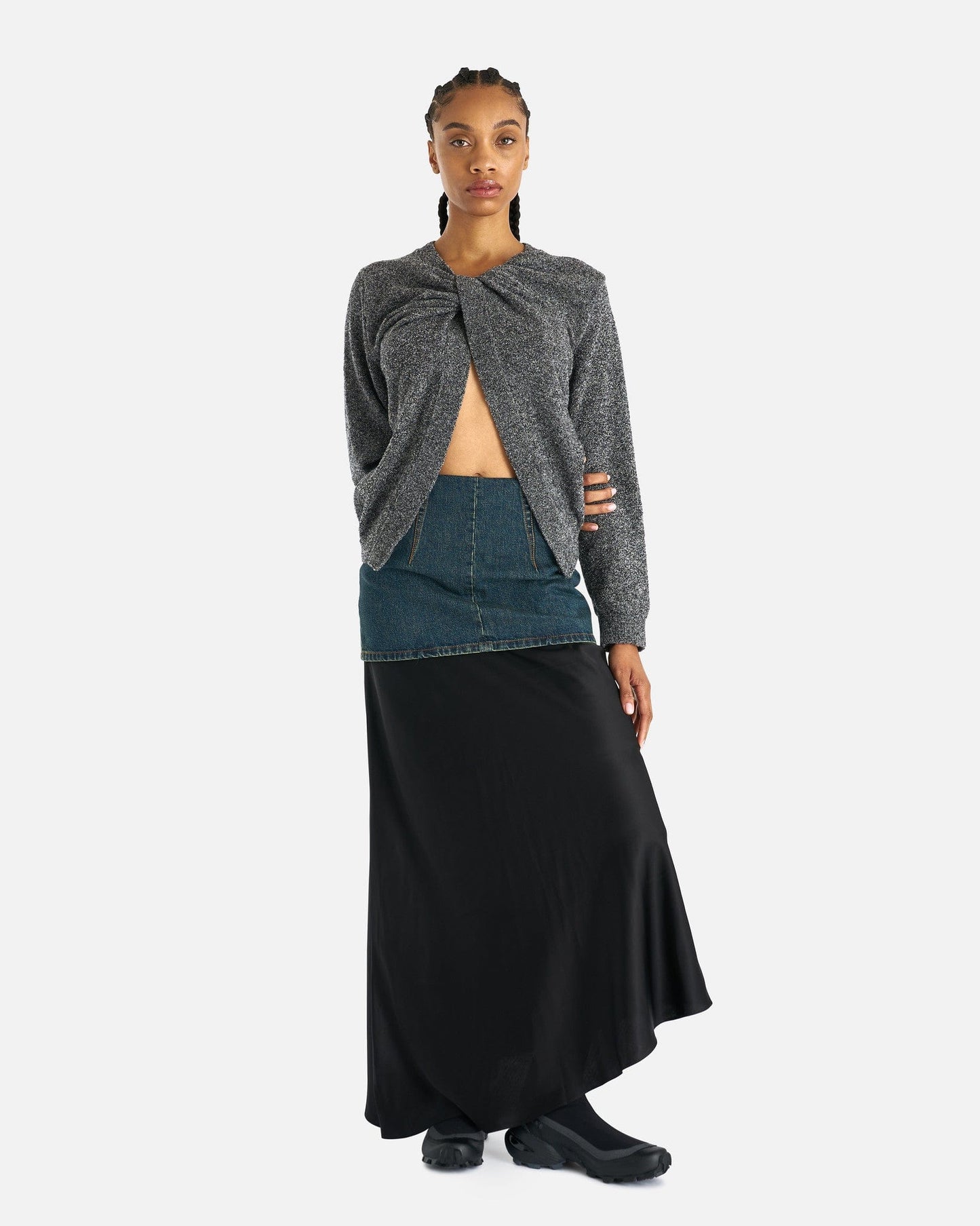 NAMACHEKO Women Sweaters Prender Knotted Crewneck in Grey Melange
