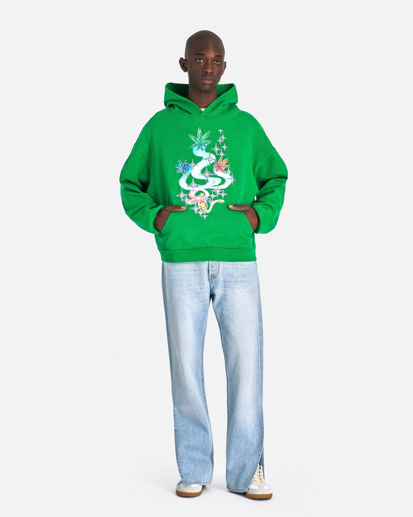 ERL Men's Sweatshirts Printed Knit Hoodie in Green