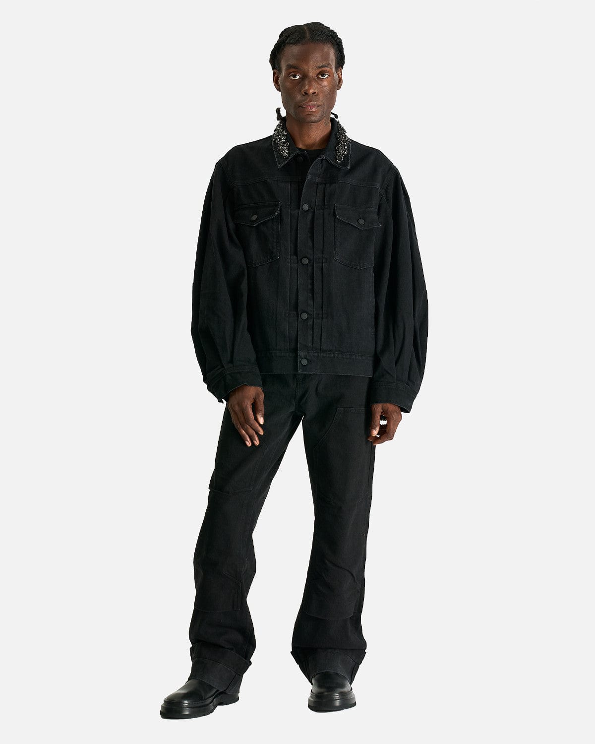 Simone Rocha Men's Jackets Puff Sleeve Denim Jacket in Jet Black