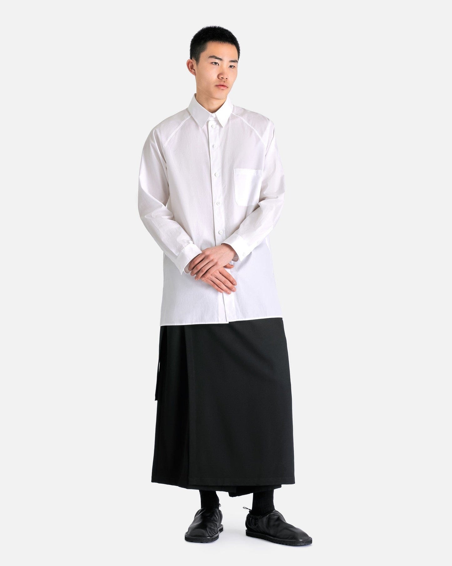 Yohji Yamamoto Pour Homme Men's Shirts R-Stand Collar Loop Raglan B in White