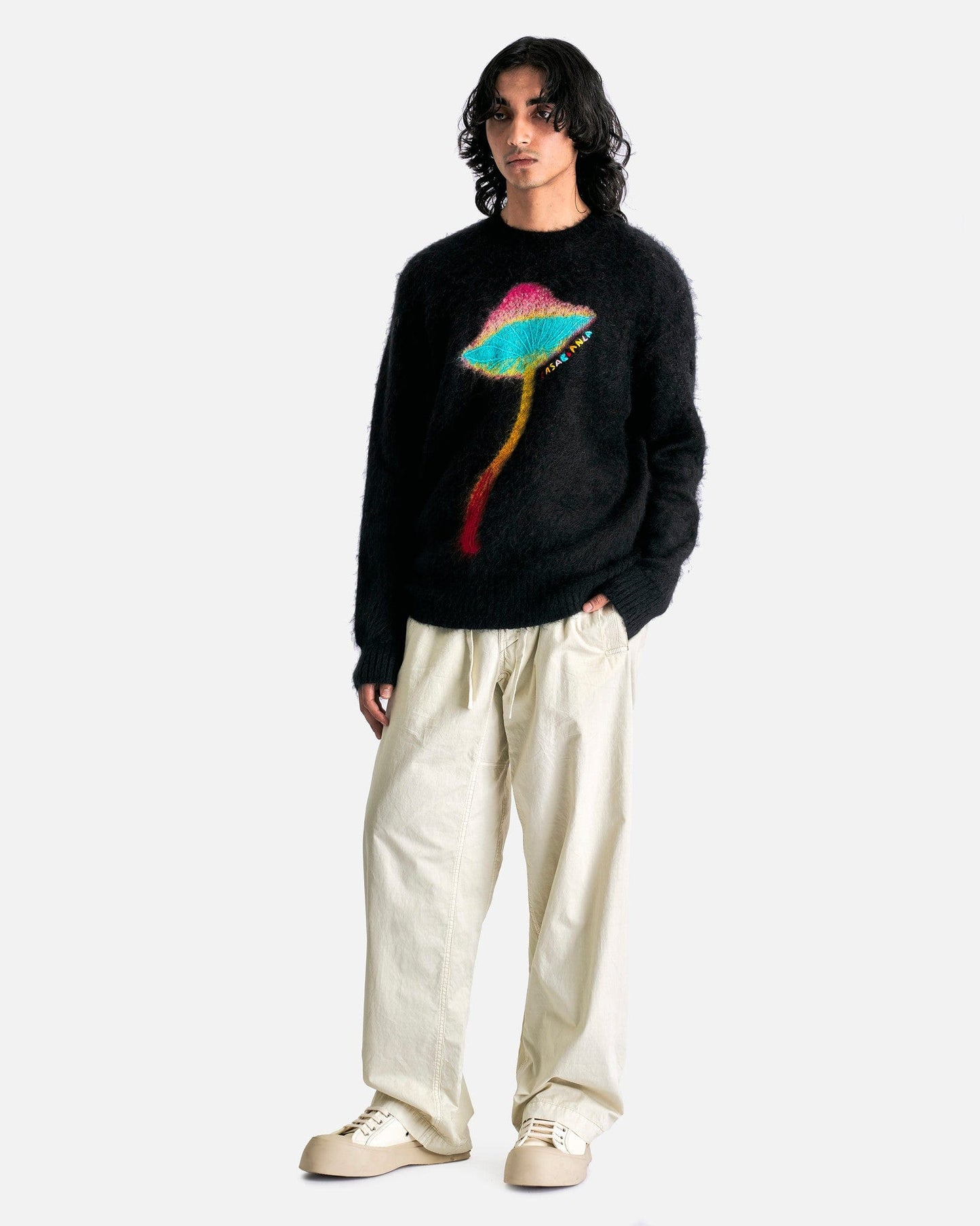 Casablanca Men's Sweater Rainbow Mushroom Mohair Jumper in Black