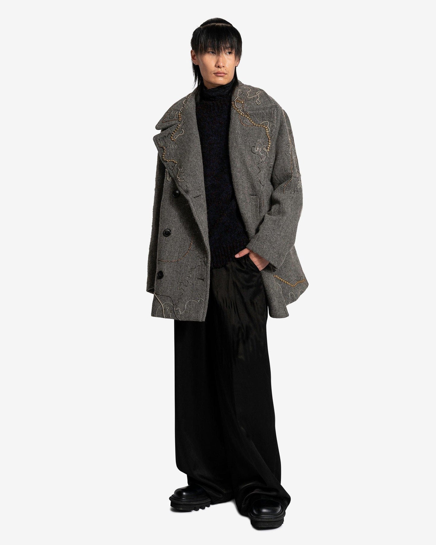 Dries Van Noten Men's Coat Raven EMB Coat in Grey