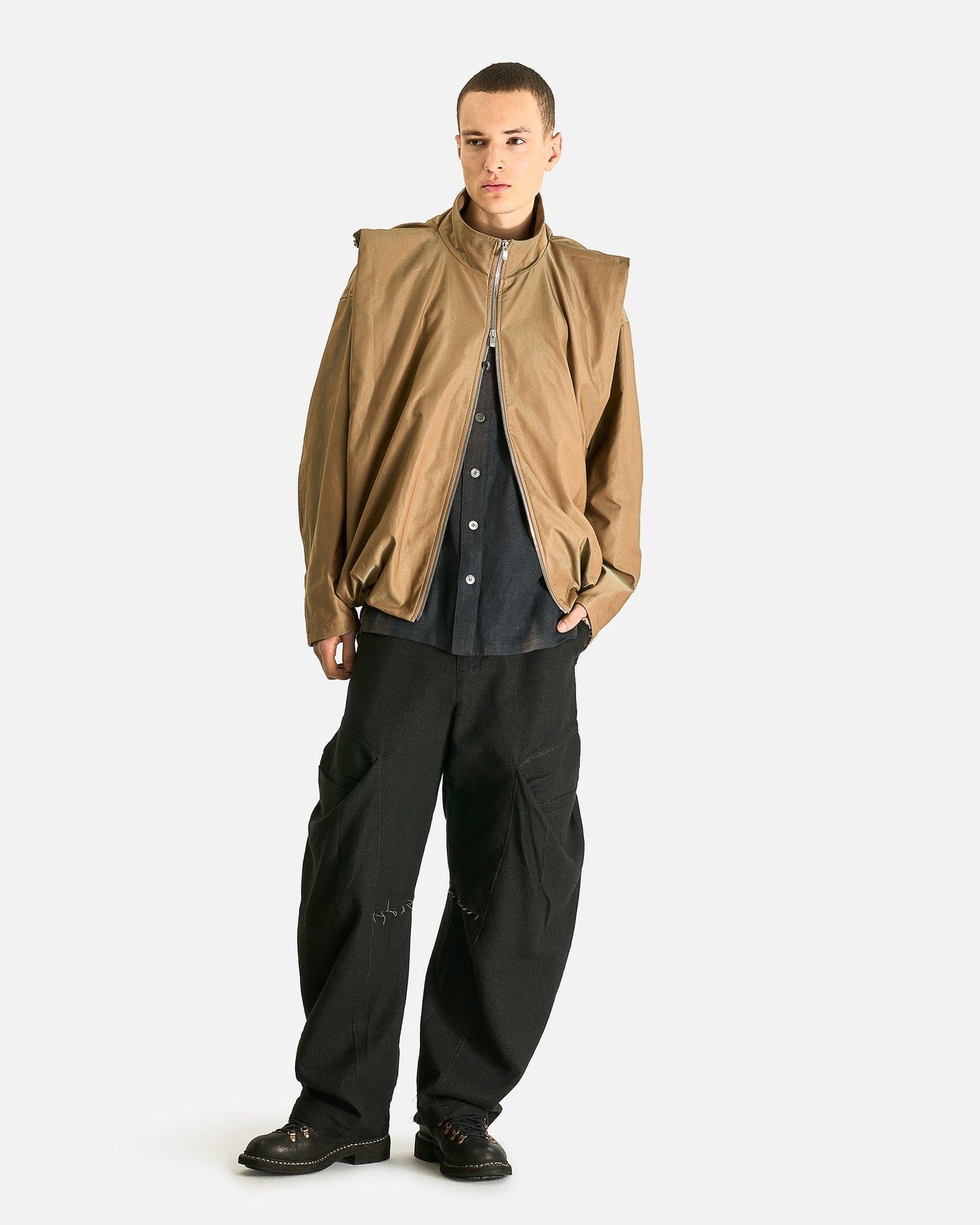 JiyongKim Men's Pants Raw Edged 3D Pocket Trousers in Black