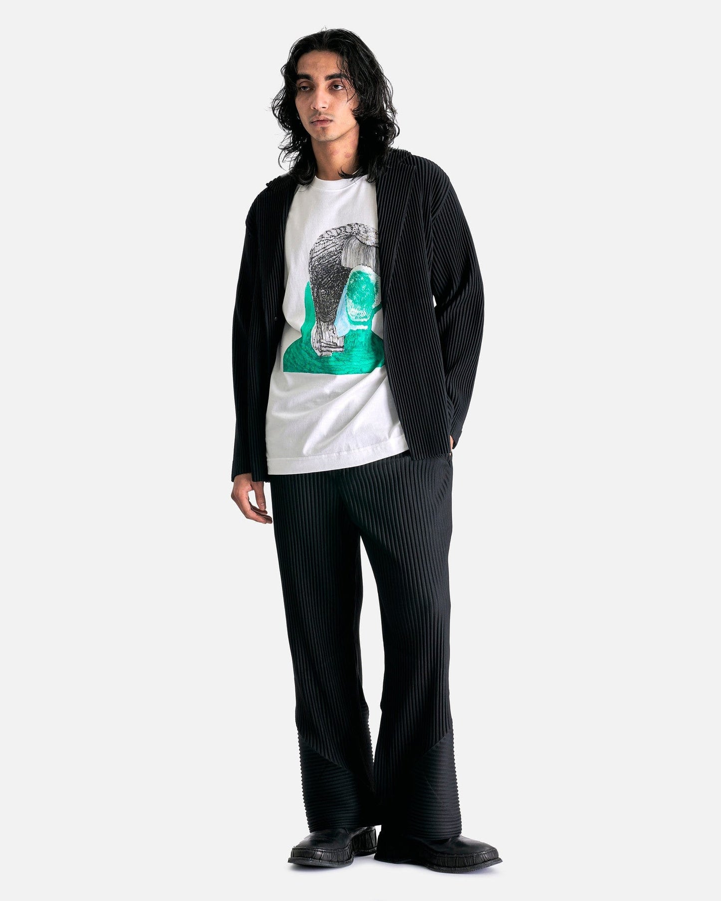 Homme Plissé Issey Miyake Men's T-Shirts RB T-Shirt in Black/Green