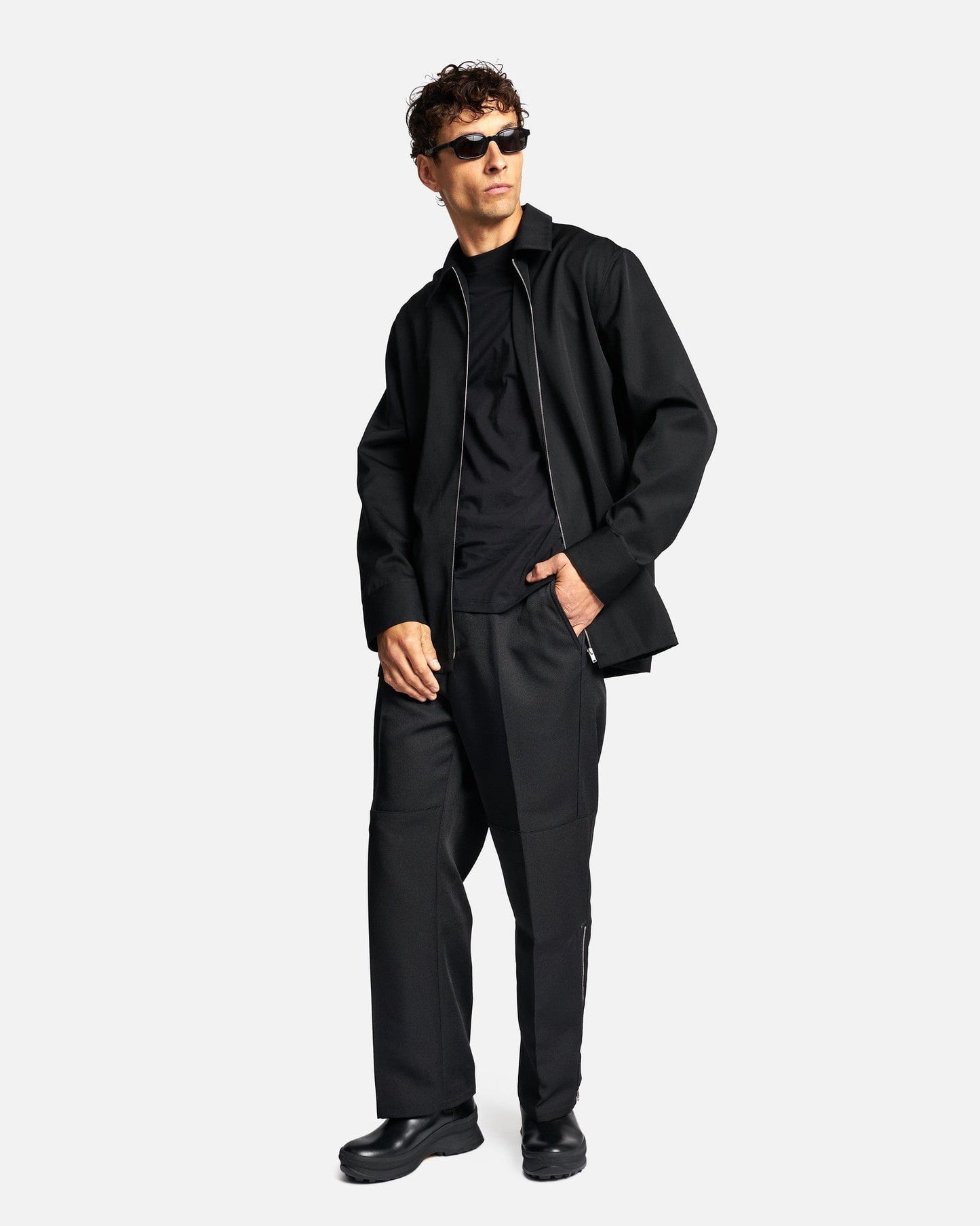 Jil Sander Men's Shirts Relaxed Fit Zip Shirt in Black