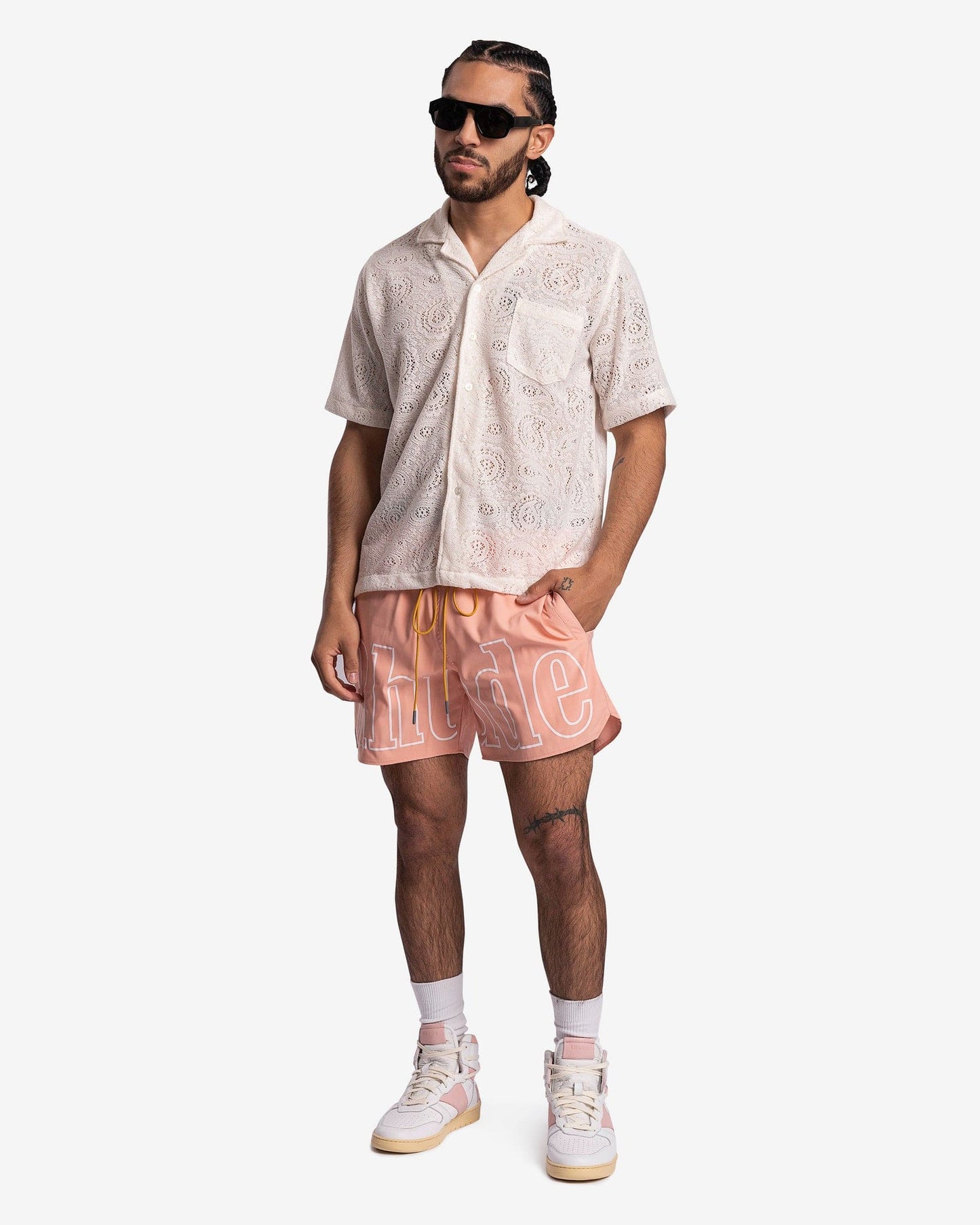 Rhude Men's Shorts Rhude Logo Swim Trunk in Salmon Pink