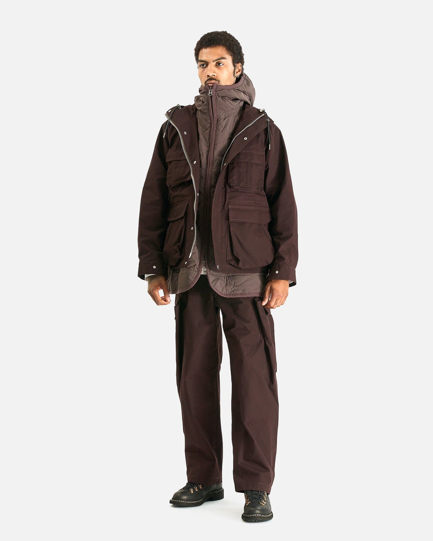 Sacai Men's Coat Rip Stop Blouson in Brown