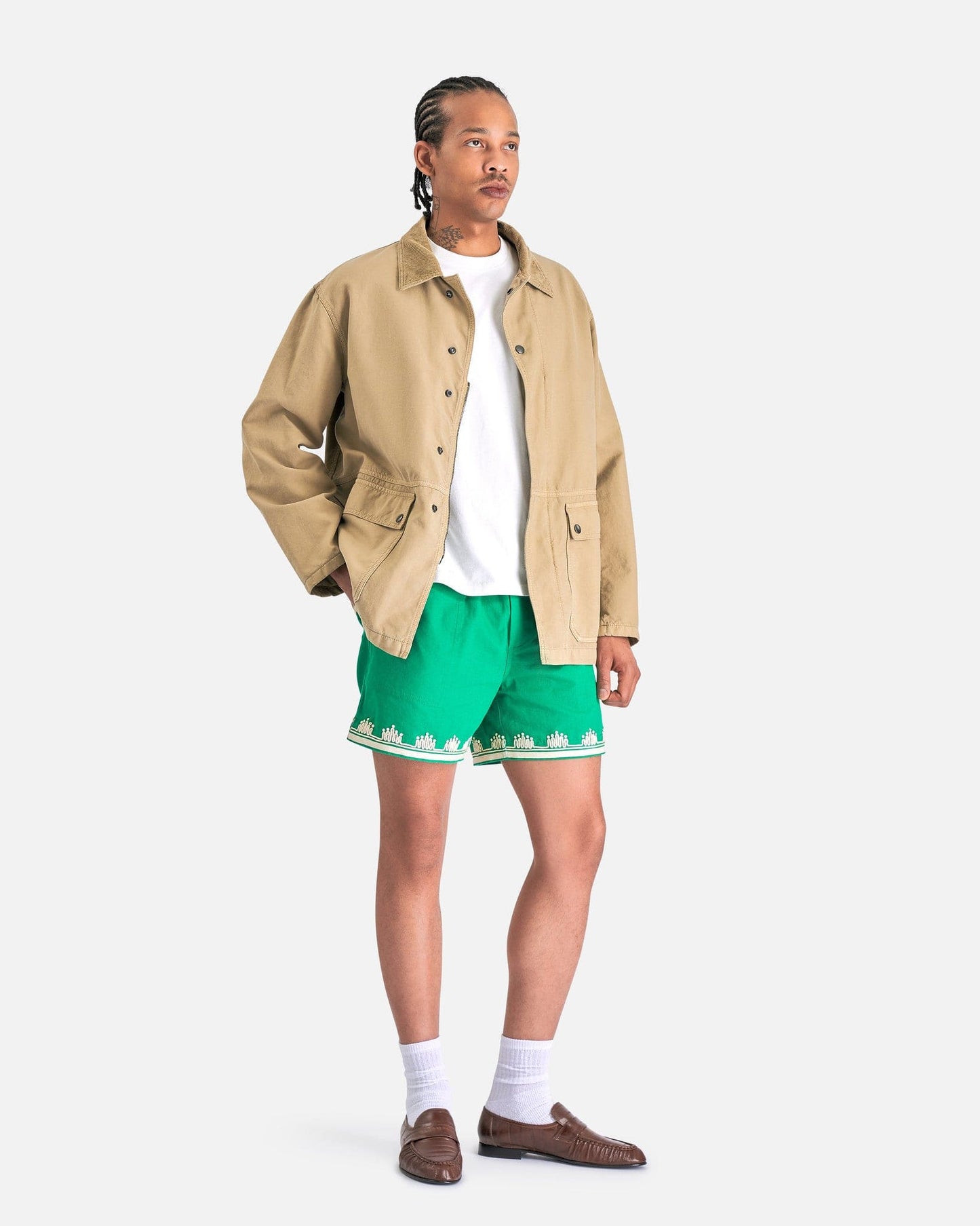 Bode Men's Shorts Ripple Applique Short in Ecru Green