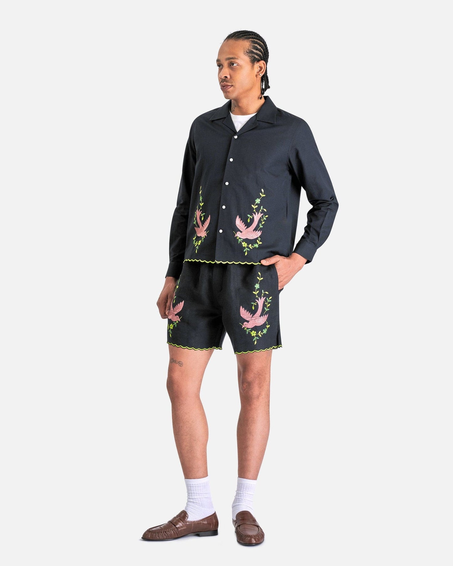 Bode Men's Shirts Rosefinch LS Shirt in Black