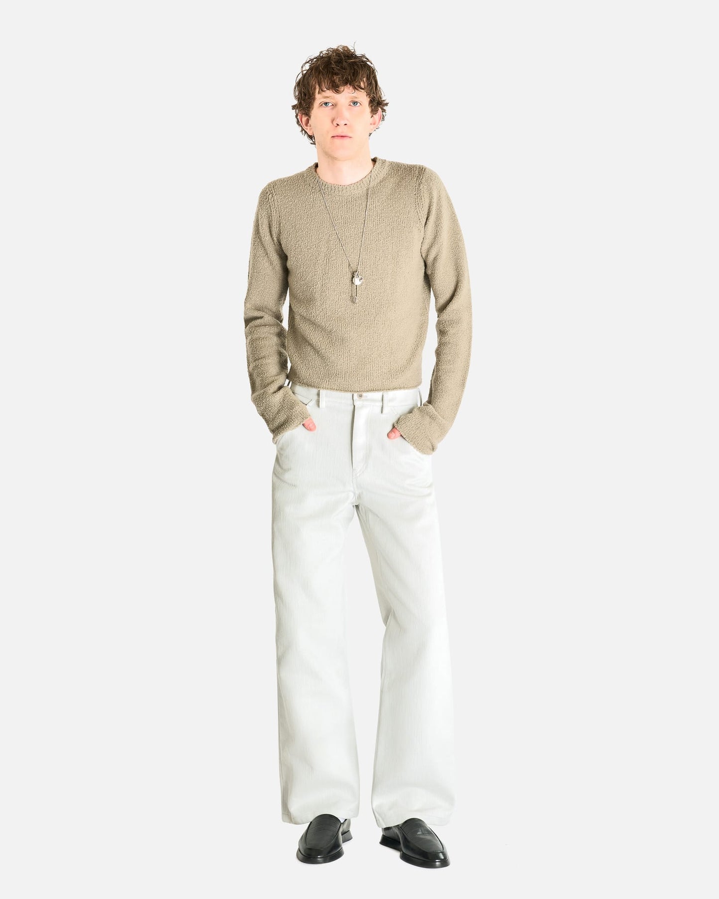 Rier Men's Sweater Roundneck Boucle in Fog