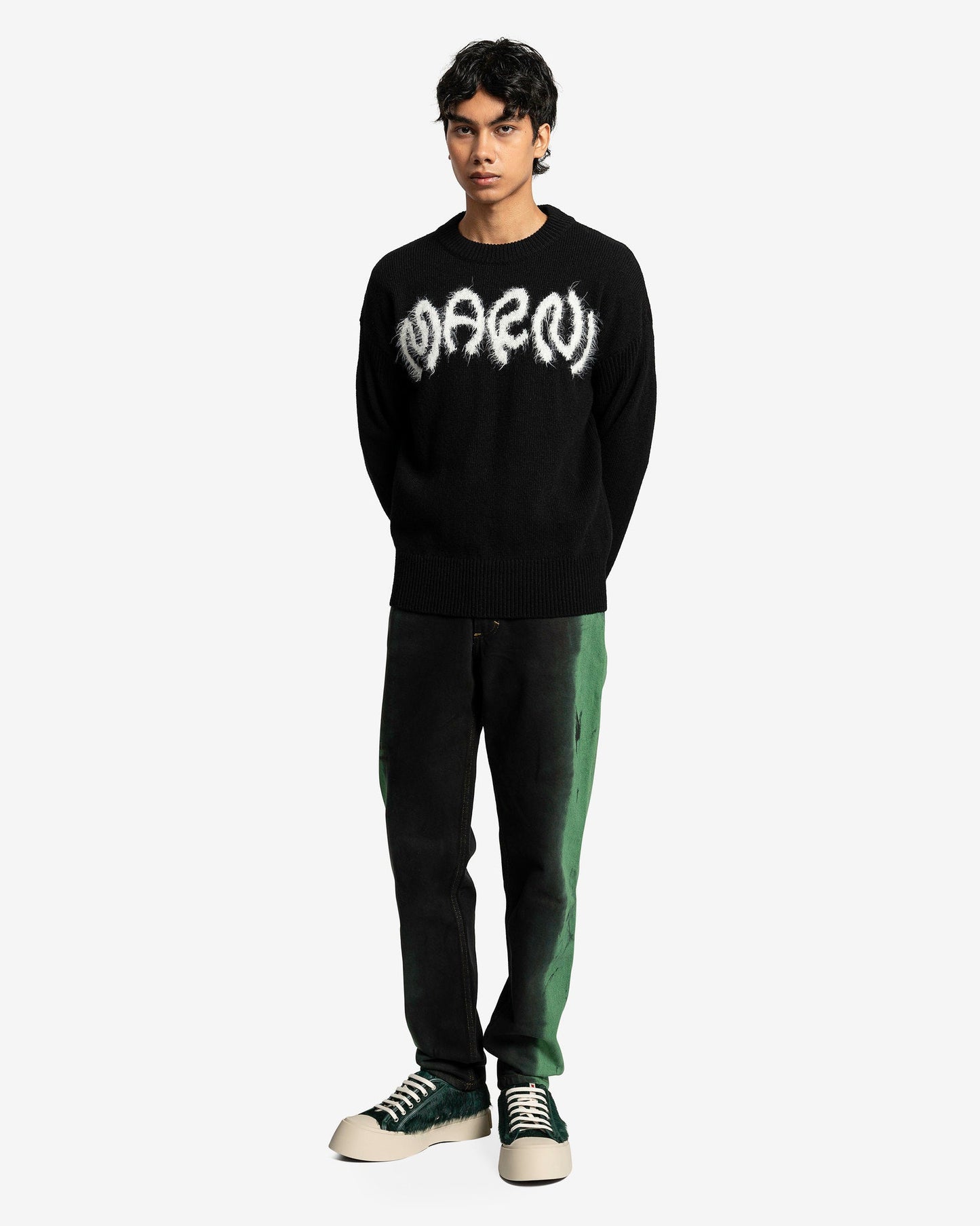 Marni Men's Sweater Roundneck Logo Sweater in Black