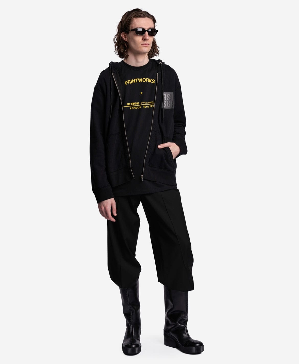 Raf Simons Men's Sweatshirts RS Hand Signs Zipped Hoodie in Black