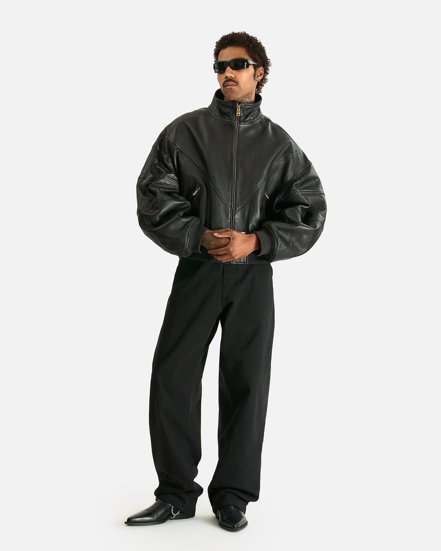 Willy Chavarria Men's Jackets Ruff Rider Leather Jacket in Black