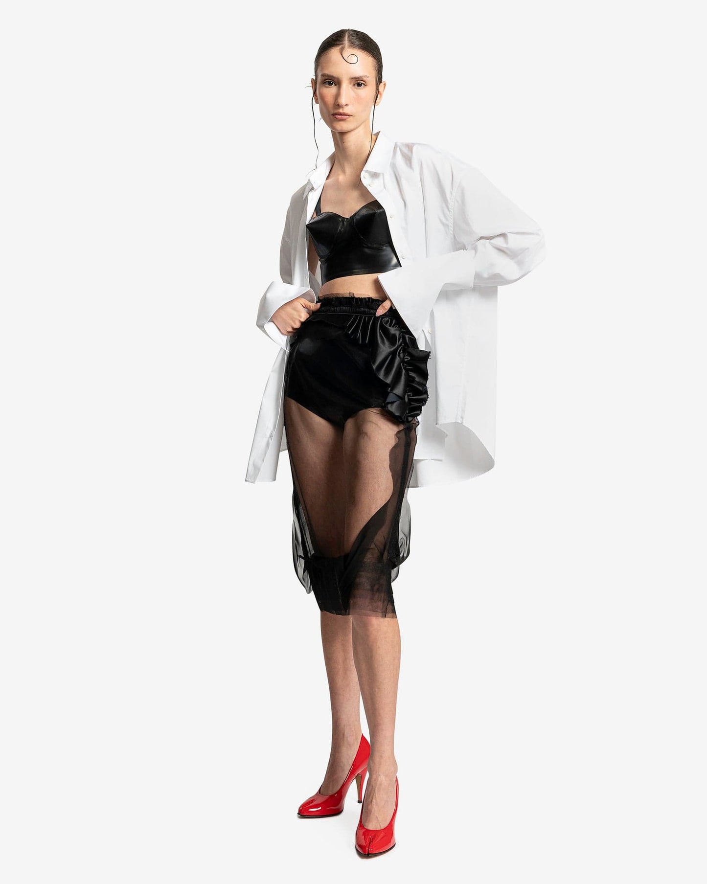 Maison Margiela Women Skirts Ruffled Tulle Skirt in Black