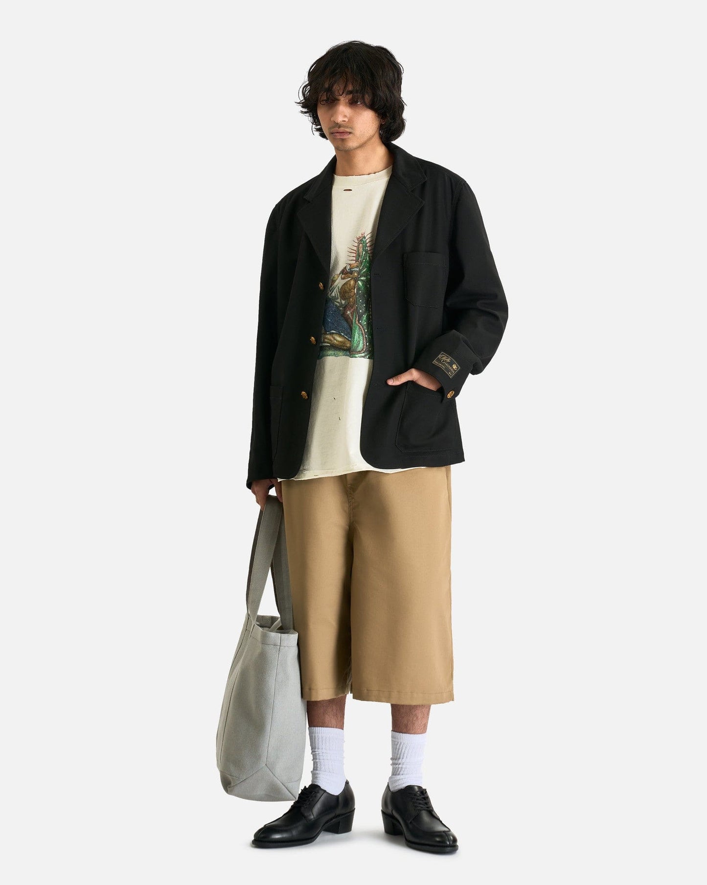 Willy Chavarria Men's T-Shirts Santa Madre Destroyed Buffalo Tee in Off-White