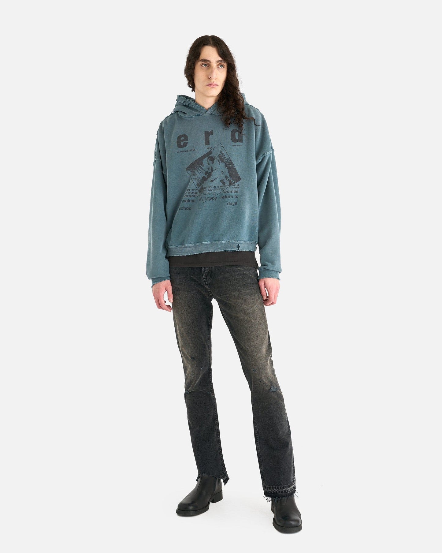 Enfants Riches Deprimes Men's Sweatshirts School-Days Hoodie in Faded Light Blue/ Black