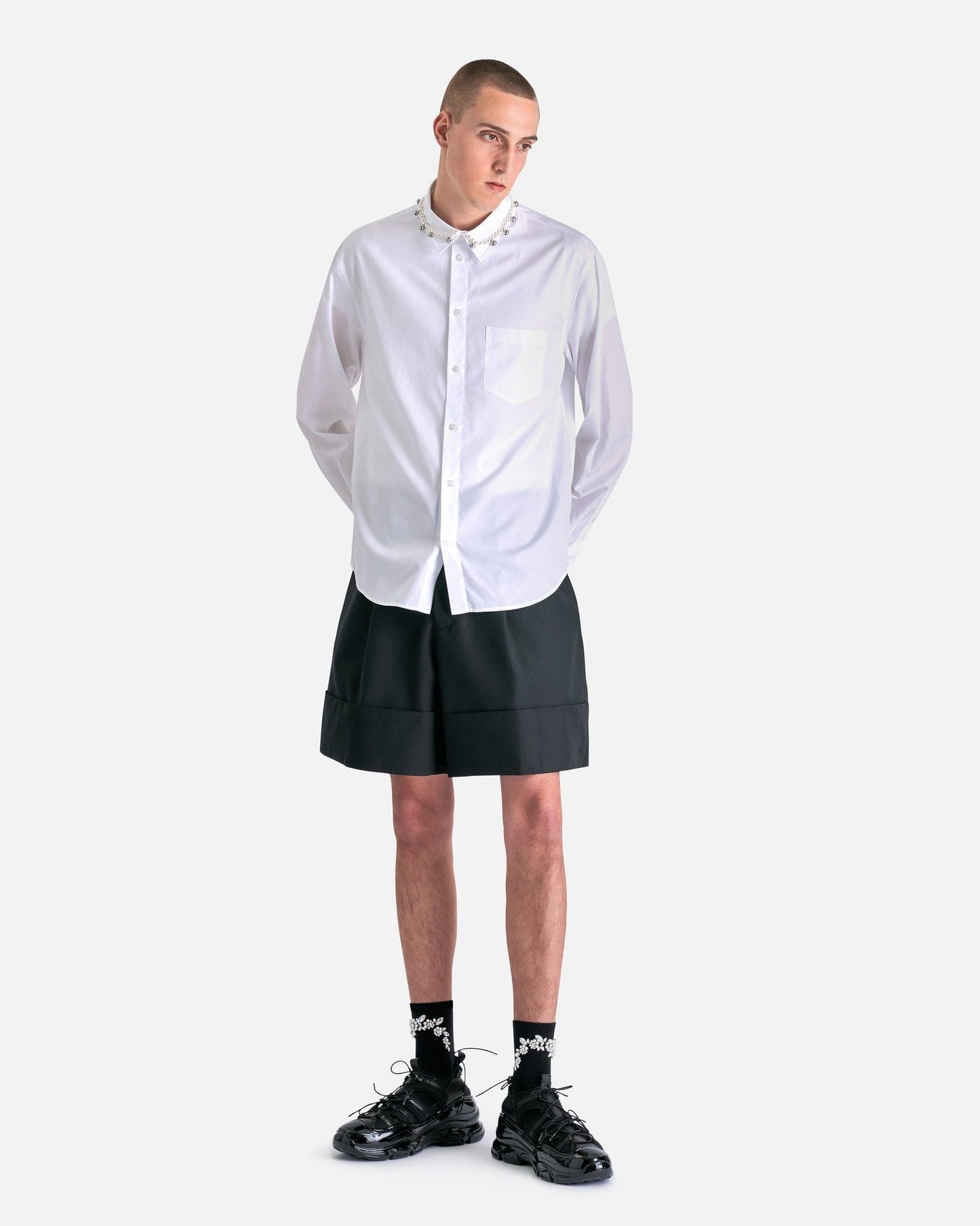 Simone Rocha Men's Shorts Sculpted Newsboy Shorts with Cuff in Black