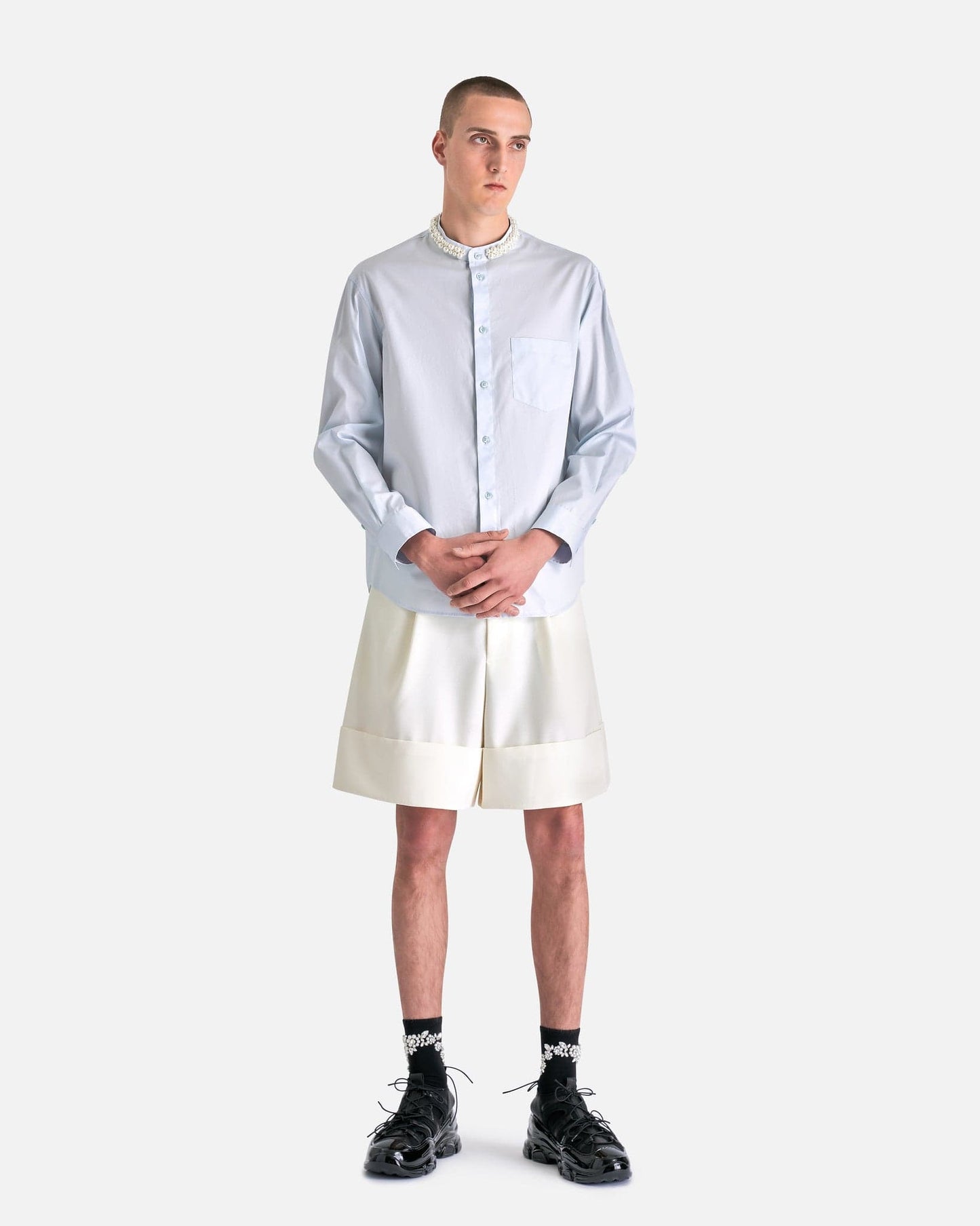 Simone Rocha Men's Shorts Sculpted Newsboy Shorts with Cuff in Cream