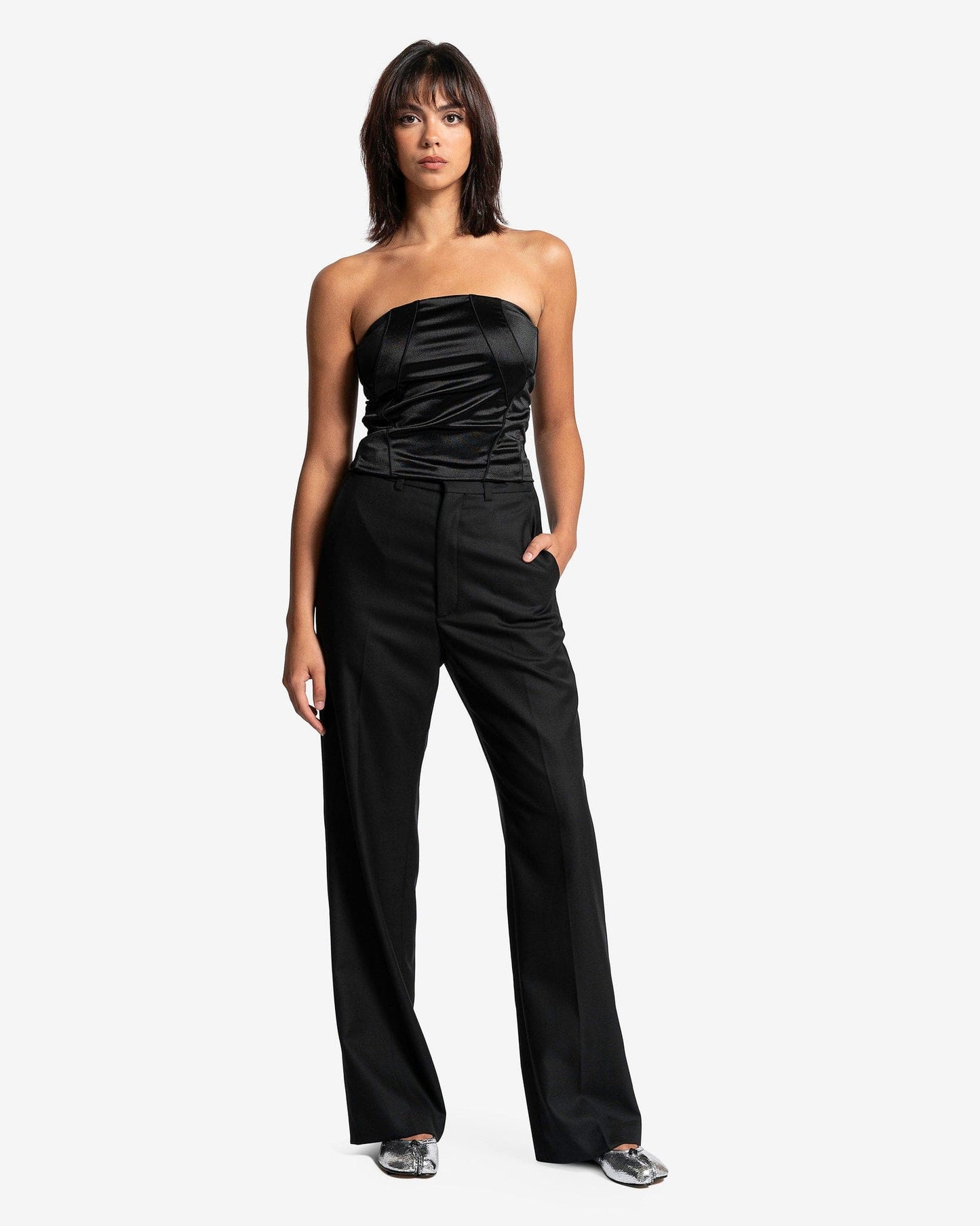 MM6 Maison Margiela Women Tops Seamed Satin Top in Black