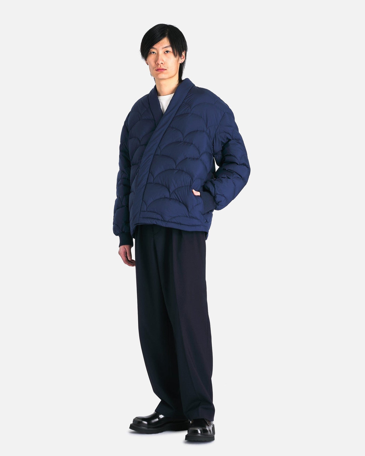 KENZO Men's Jackets Seigaiha Light Down Kimono in Midnight Blue