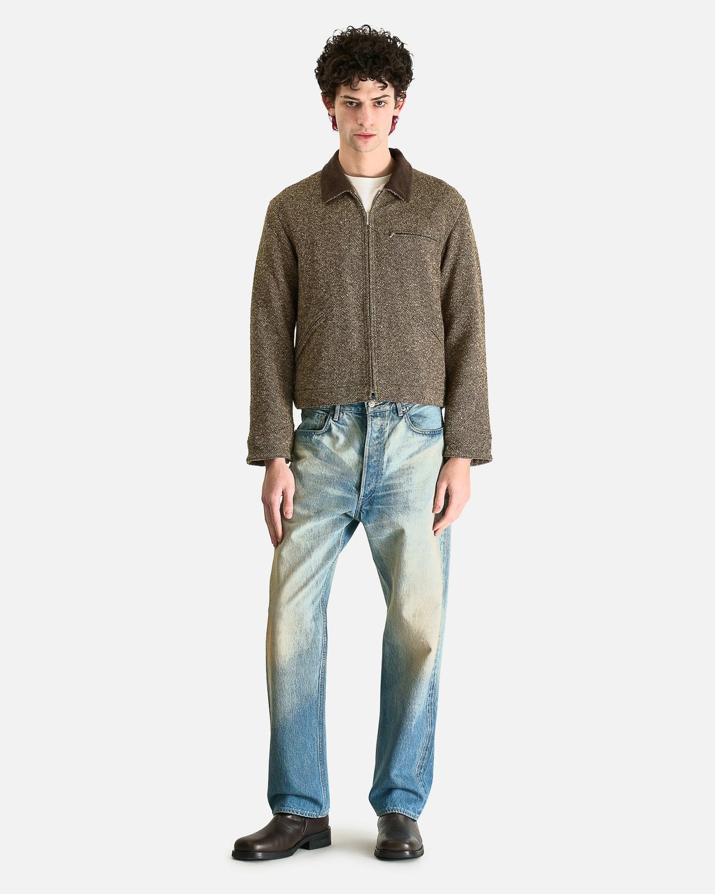 Auralee Men's Pants Selvedge Faded Heavy Denim Wide Pants in Faded Indigo