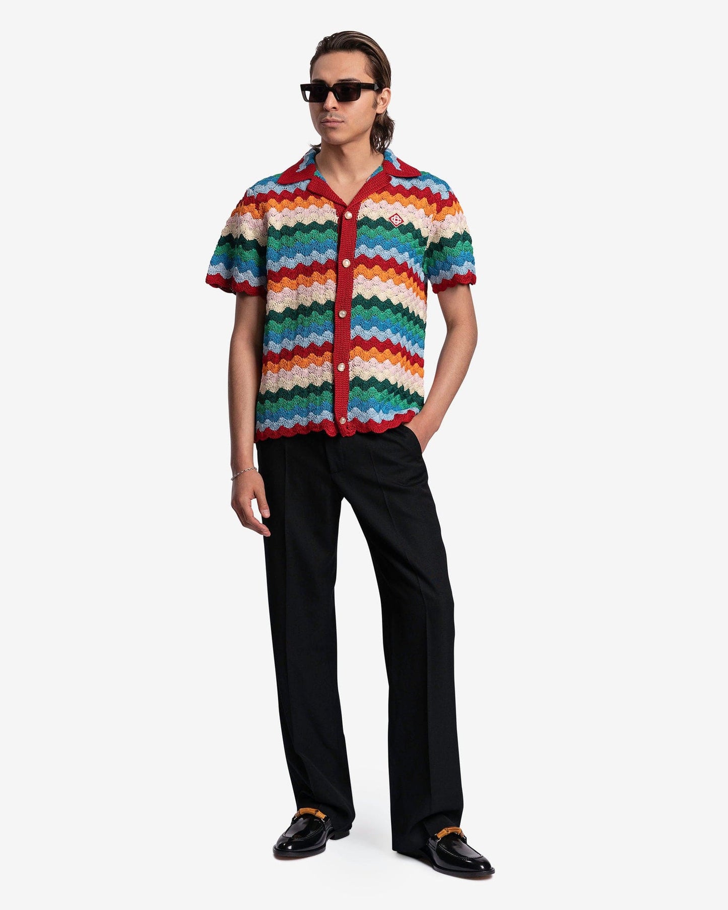 Casablanca Men's Shirts Shell Crochet Shirt in Rainbow Multi