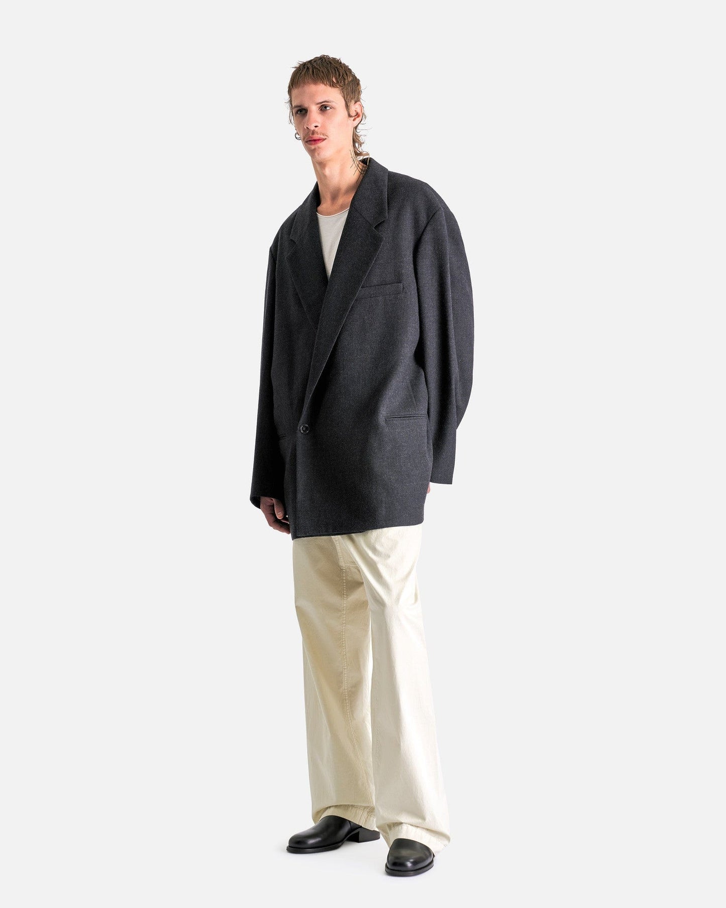 LEMAIRE Men's Coat Short Maxi DB Coat in Anthracite/Grey
