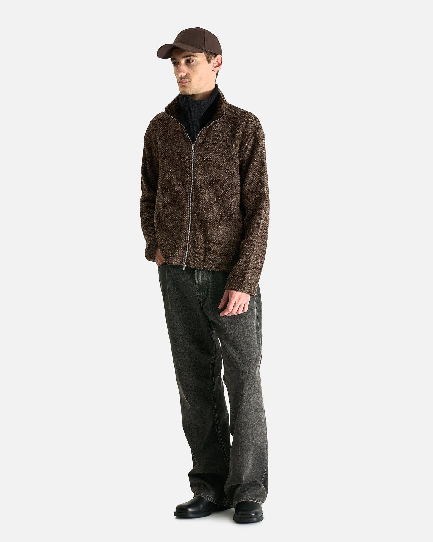 Our Legacy Men's Tops Shrunken Fullzip Polo in Brown Sparse Buckle Weave