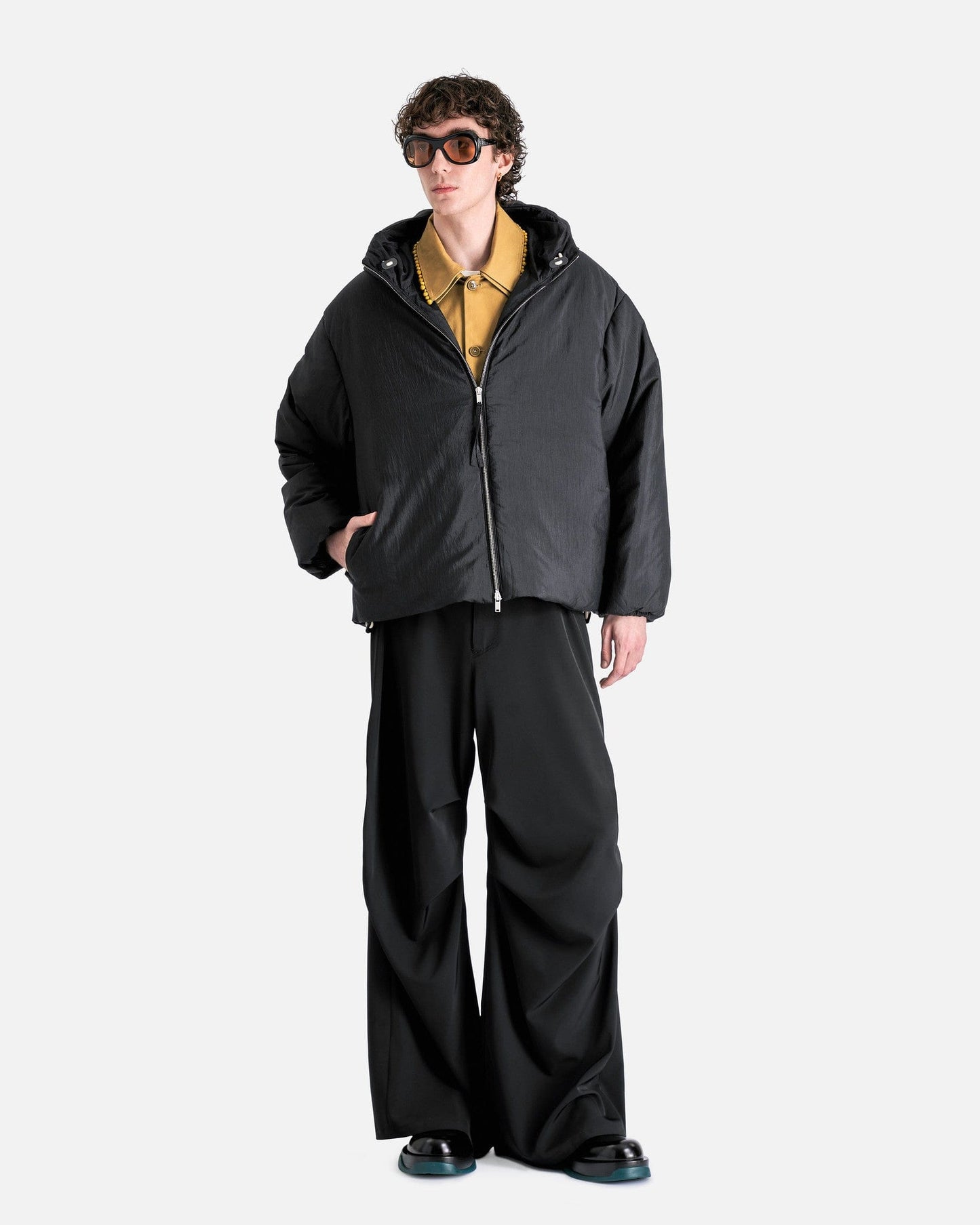 Jil Sander Men's Jackets Silk and Nylon Canvas Down Jacket in Black